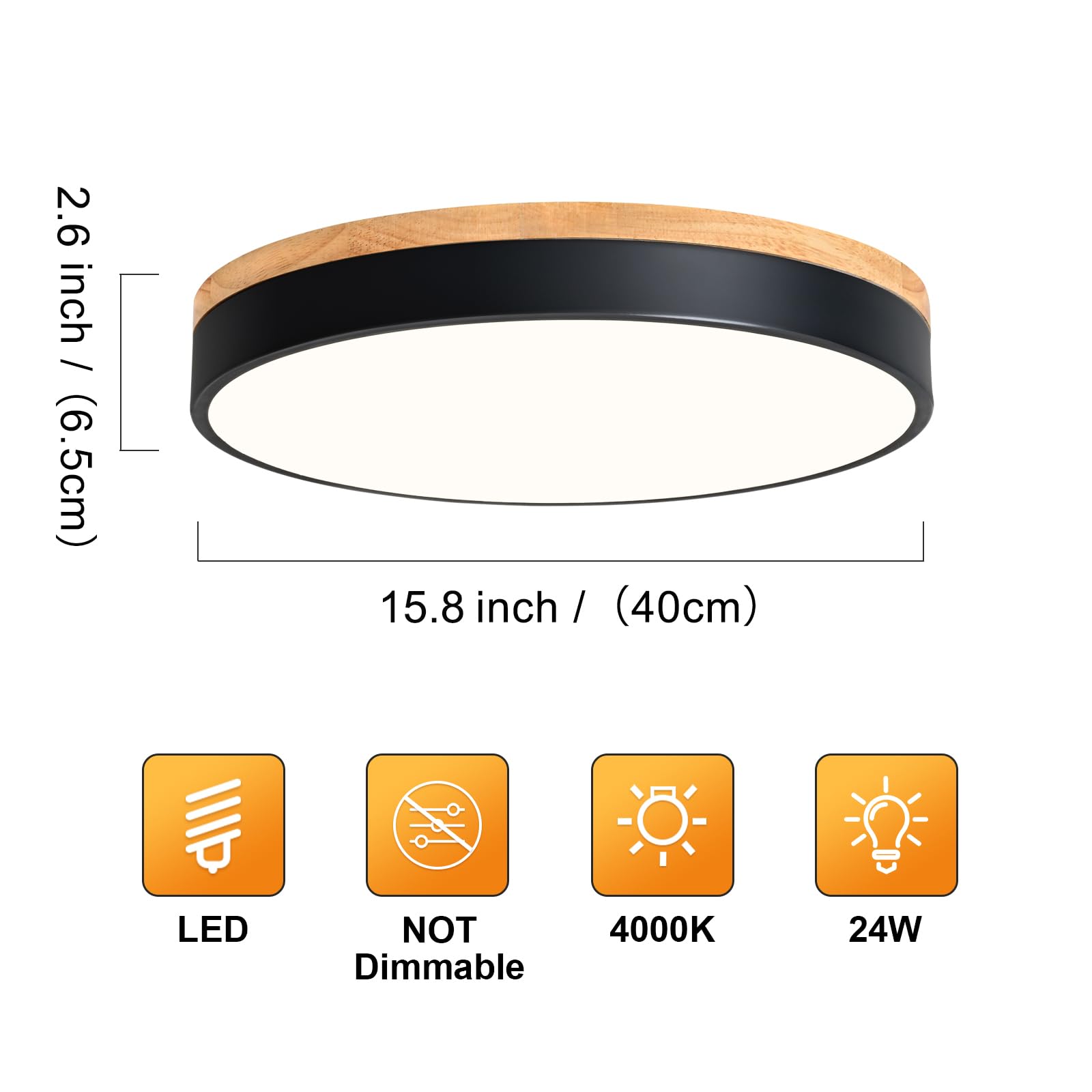 Vikaey Modern Wood Led Ceiling Light Fixture, Simple Black Flush Mount Ceiling Lights, 4000K Circle Ceiling Fixtures For Living