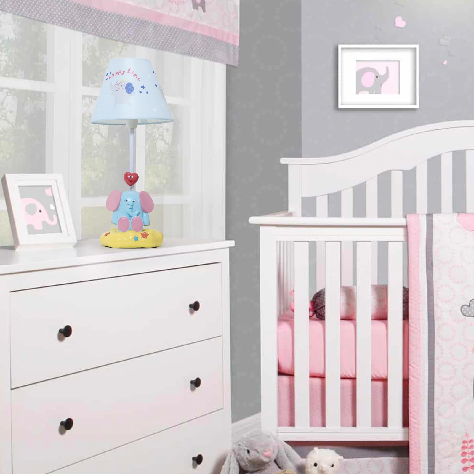 Herbestbay Kids Table Lamp, Adorable Loving Elephant Style Desk Lamp, 16 Inch Bedside Lamp Ideal For Kids Bedroom Decor, Include