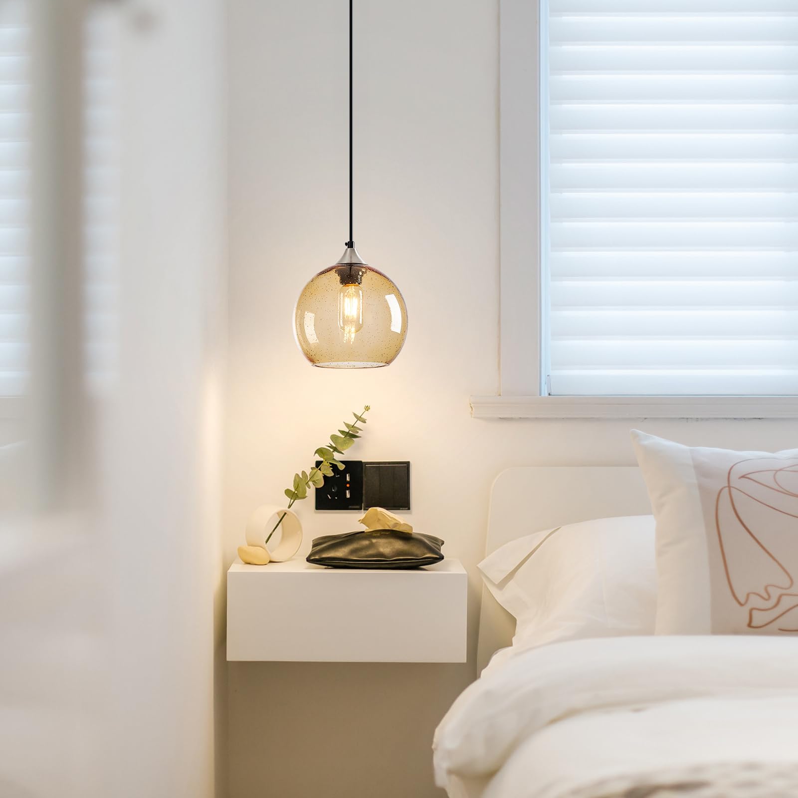 Lbsqj Light Brown Glass Pendant Lights Kitchen Island Lighting Globe Pendant Light Fixtures Modern Pendant Lighting For Bedroom Living Dining Room Light Fixture (7.87 In  2 Pack)