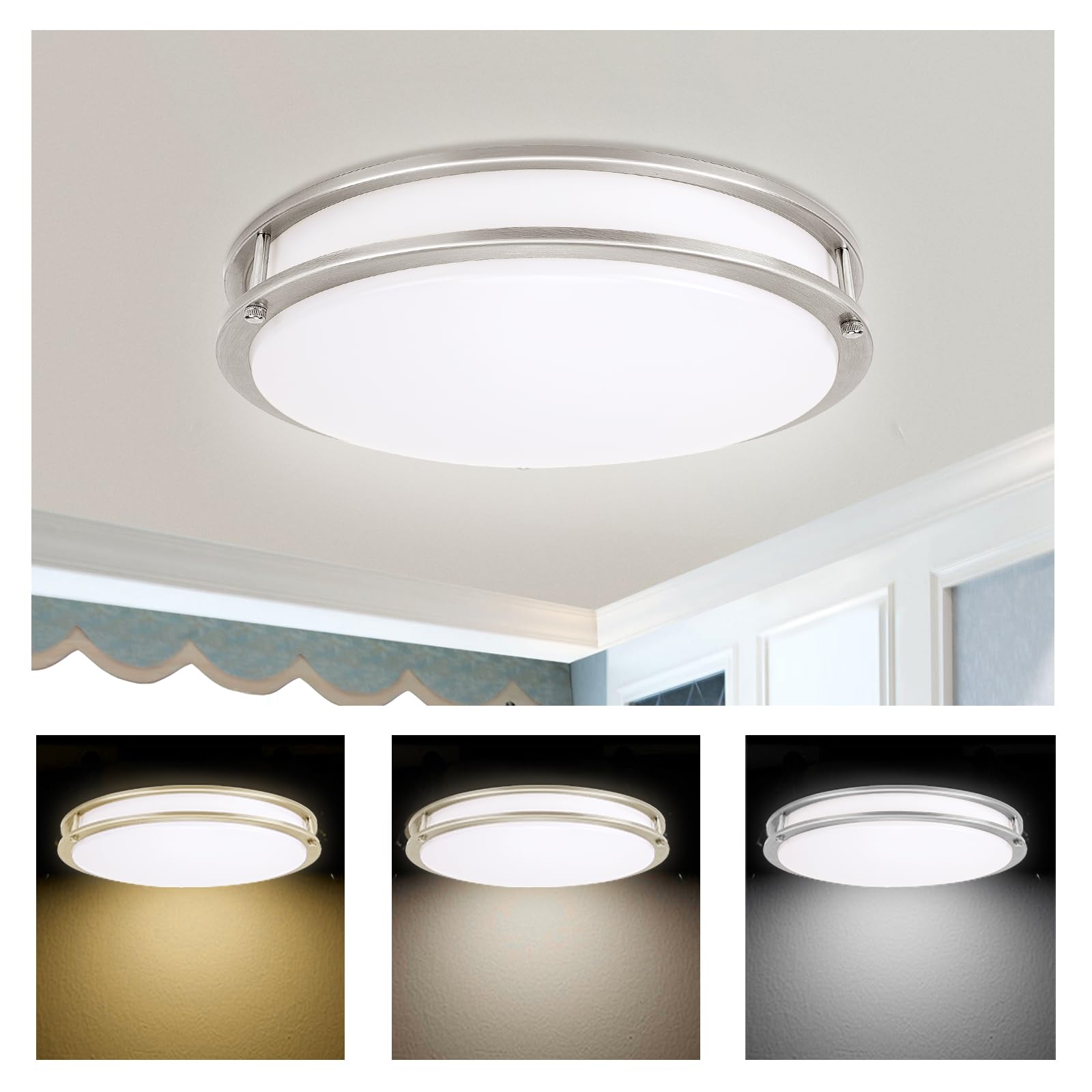 Enateclite 14 Inch Led Flush Mount Ceiling Light Fixture, 3000K/4000K/5000K Adjustable Ceiling Lights, Dimmable Lighting For Bat