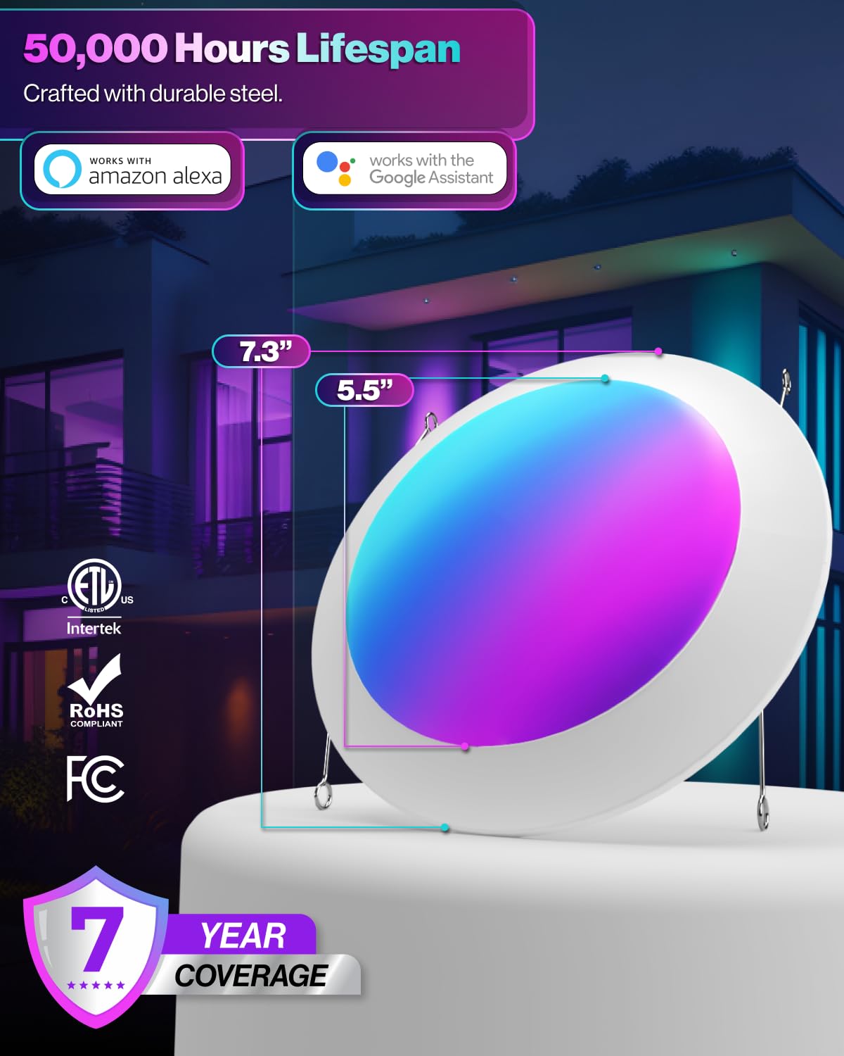 Sunco 6 Pack 5/6 Inch Smart Disk Led Flush Mount Ceiling Recessed Can Light For Living Room, Bedroom, App Controlled Compatible