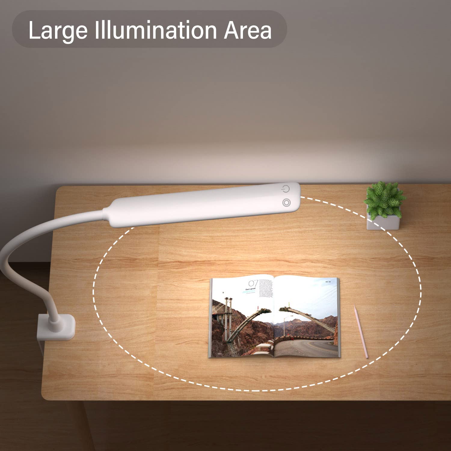 Hokone Led Desk Lamp With Clamp, Gooseneck Touch Control, Dimmable, White