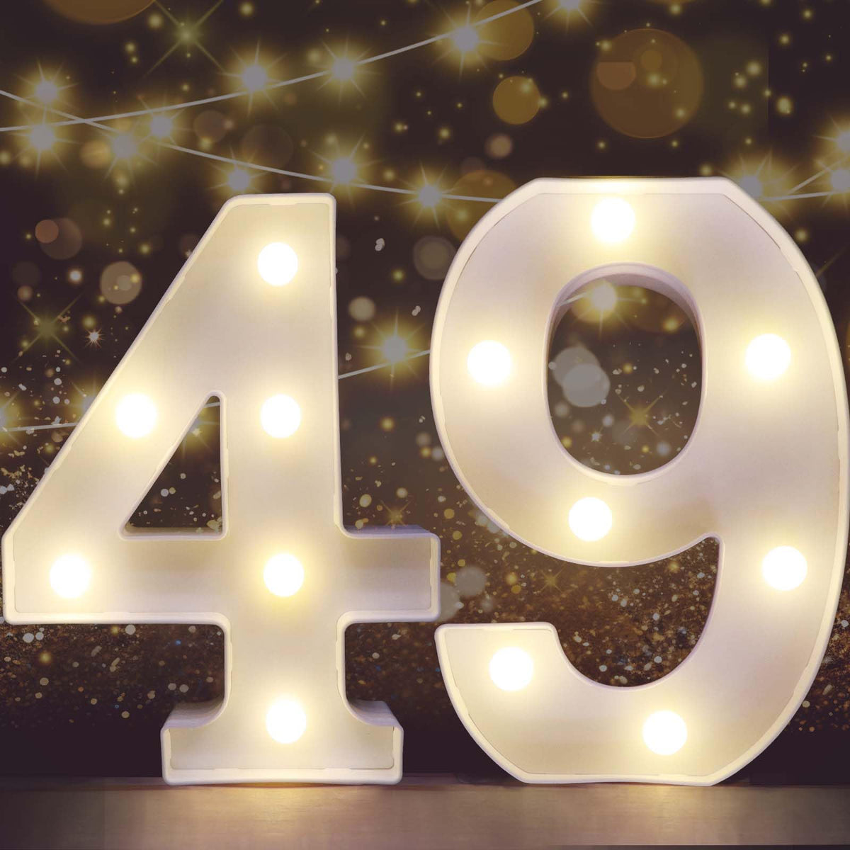 Pooqla Decorative Led Light Up Number Letters, White Plastic Marquee Number Lights Sign for 49th Birthday Party Wedding Decor Battery Operated Number (49)