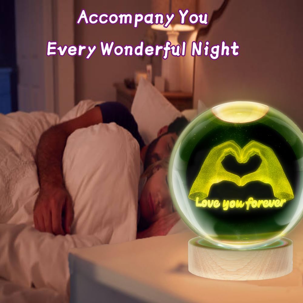 CULDETHA Crystal Ball Lamp, 3.15-inch Heart-Shaped Night Light, K9 Glass, Multicolor Hearts2, Decorative Bedroom Gift