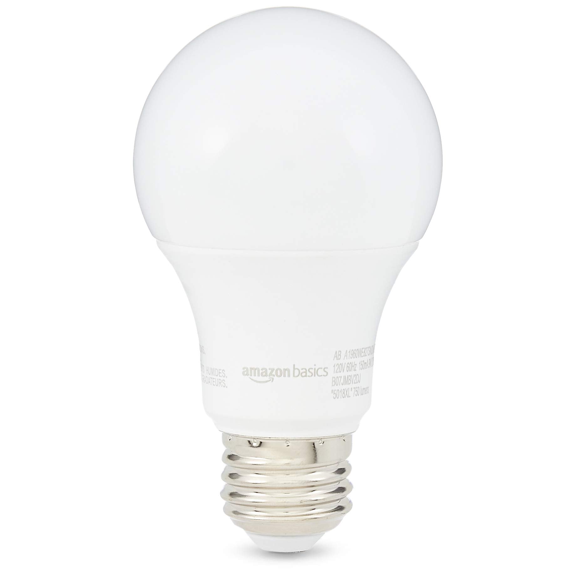 Amazon Basics A19 LED Light Bulb, 60 Watt Equivalent, Energy Efficient 9W, E26 Standard Base, Soft White 2700K, Non-Dimmable, 10