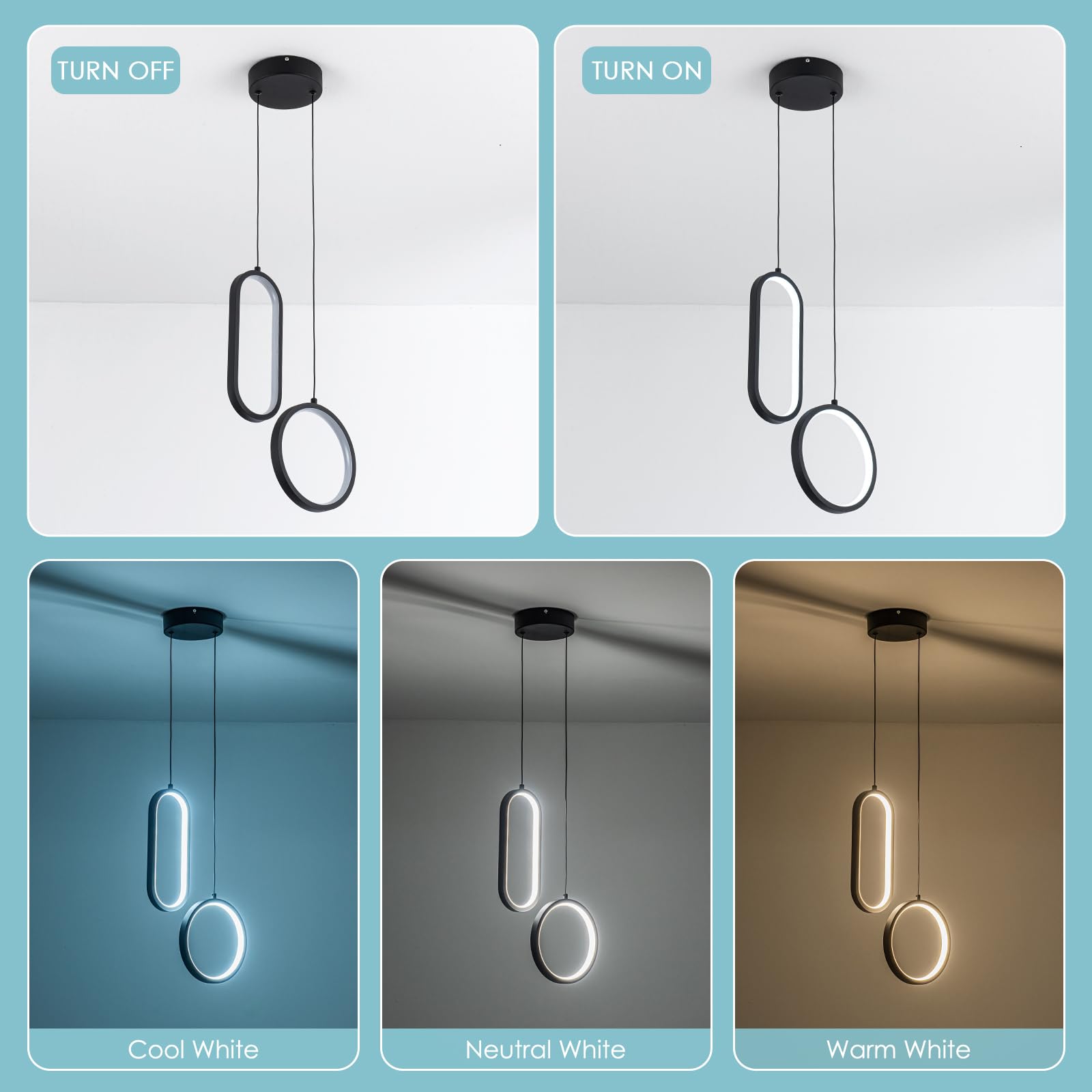 CHYING LED Pendant Light 2 Ring 24W Dimmable Metal Black CYD401-2RING-B-D