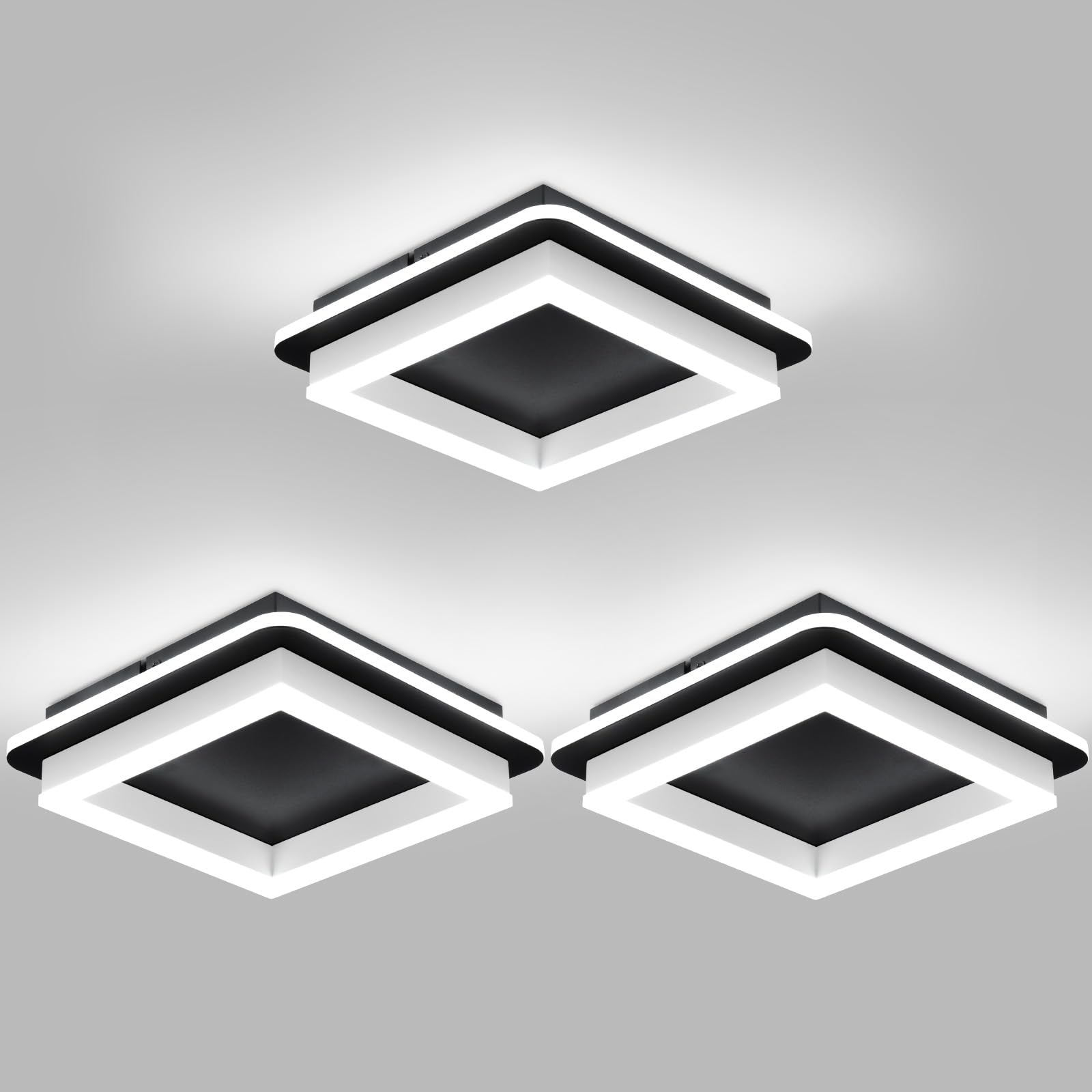 Caneoe 3 Packs Square Flush Mount Ceiling Light  6000K Black Modern Led Ceiling Light Fixture  Minimalist Hallway Lighting Fixture Ceiling Lamp For Hallway Entryway Bedroom Balcony (Black&White)