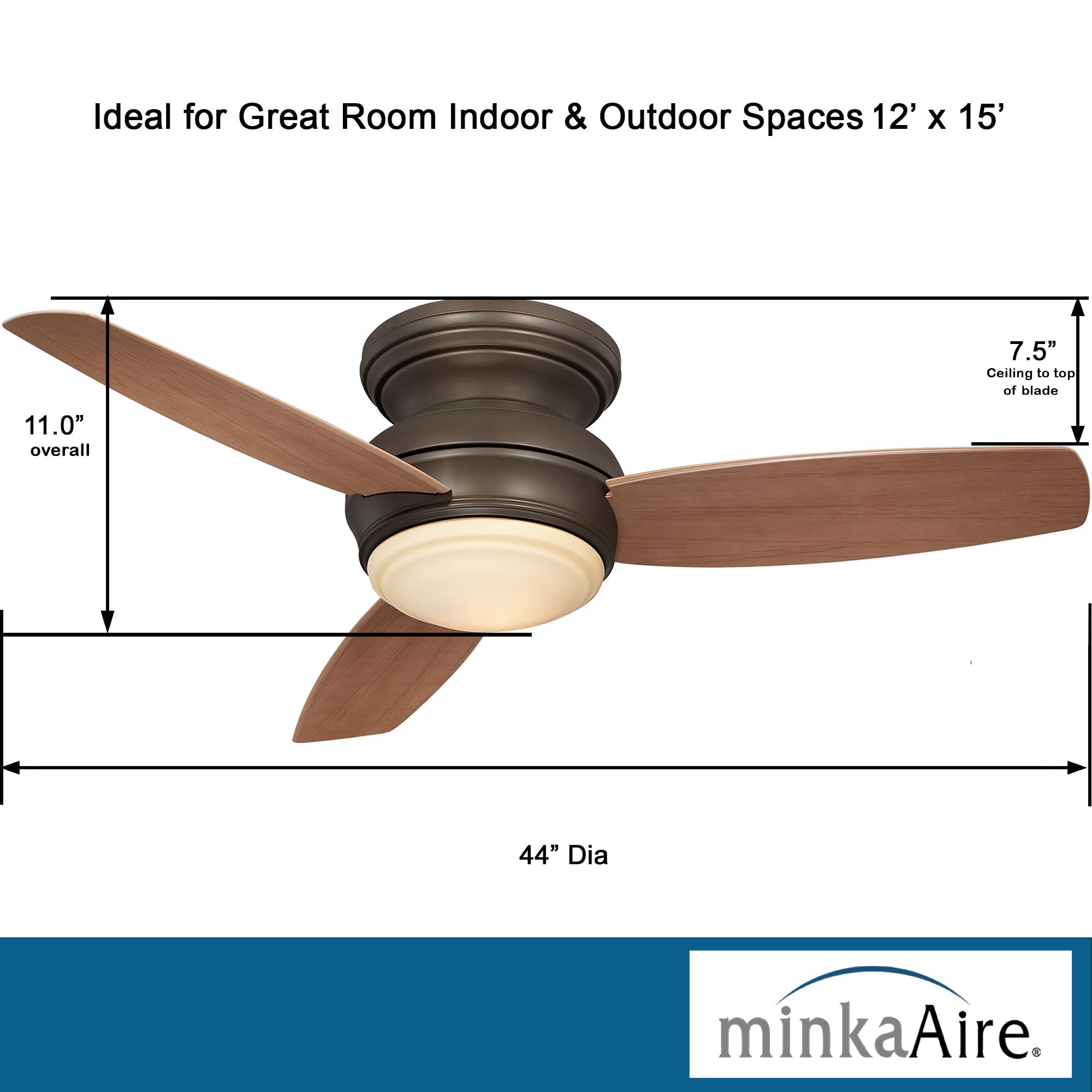 Minka-Aire F593L-ORB Tradtional Concept 44 Inch Flush Mount Ceiling Fan with Integrated 14W LED Light in Oil Rubbed Bronze Finis
