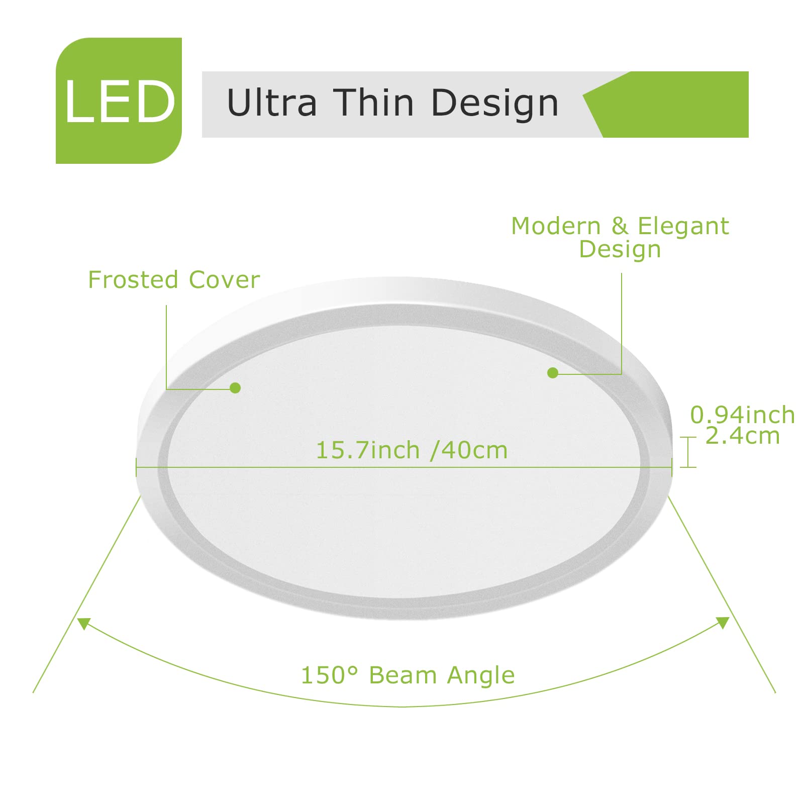 inShareplus LED Flush Mount Ceiling Light Fixture, 32W, 15.7inch, Daylight White, Modern Design