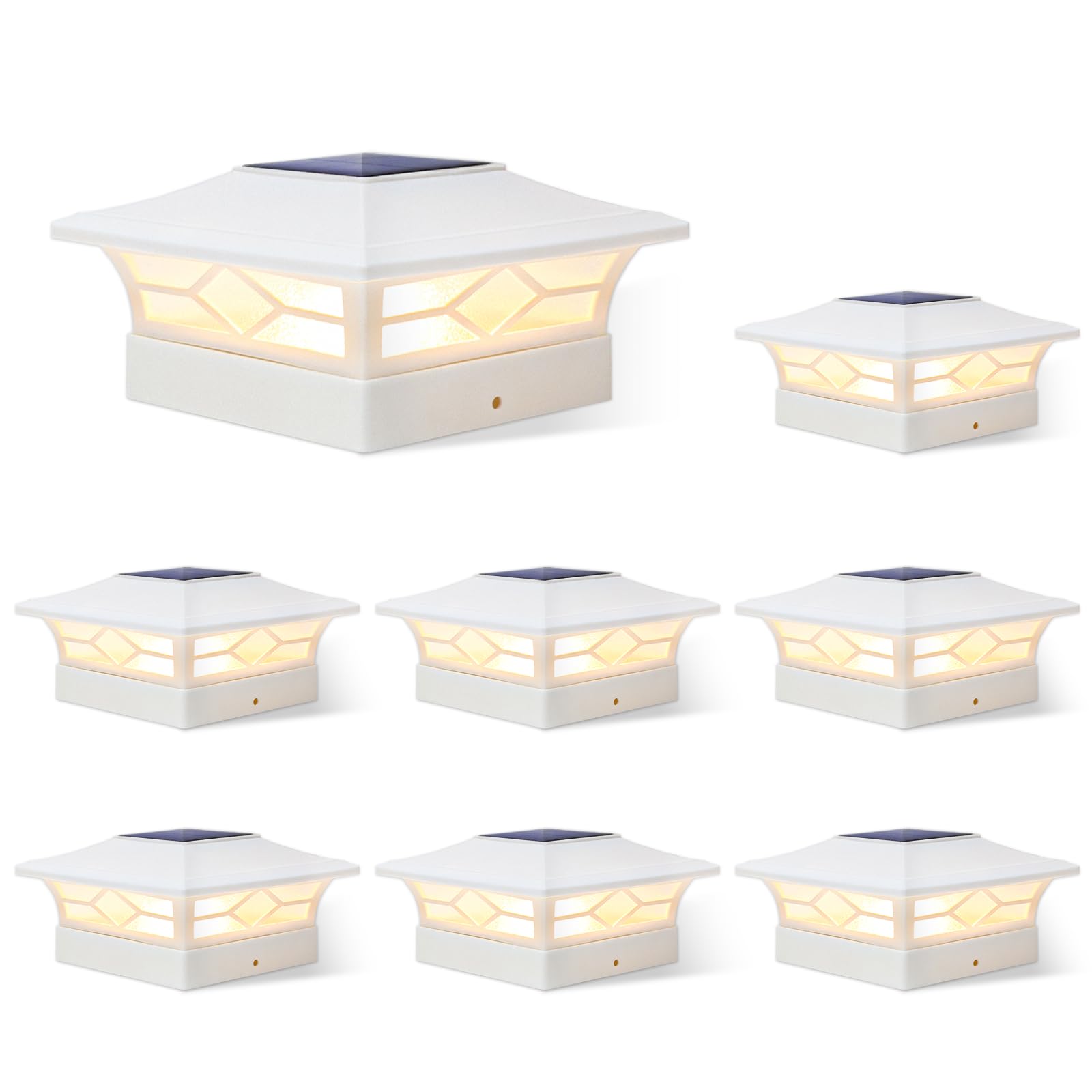 Solar Post Cap Lights Outdoor 8pack, Waterproof Solar Powered Deck Fence Post Lights for 4x4 Wood/Vinyl Posts, Solar Outdoor LED Light with Cool/Warm Lighting (White, 8pack)