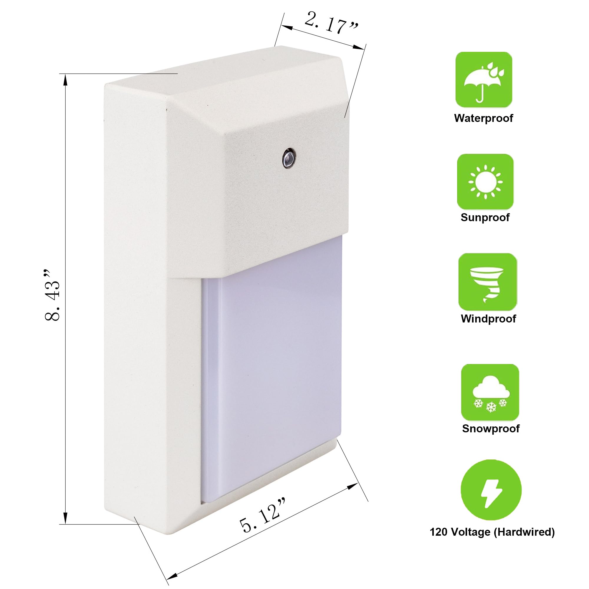 Lit-Path Dusk To Dawn Outdoor Wall Lantern  Led Wall Sconce For Porch Lighting Fixture 3000K  12W 1000 Lumens  Aluminum Housing Plus Pc  White Finish 2-Pack