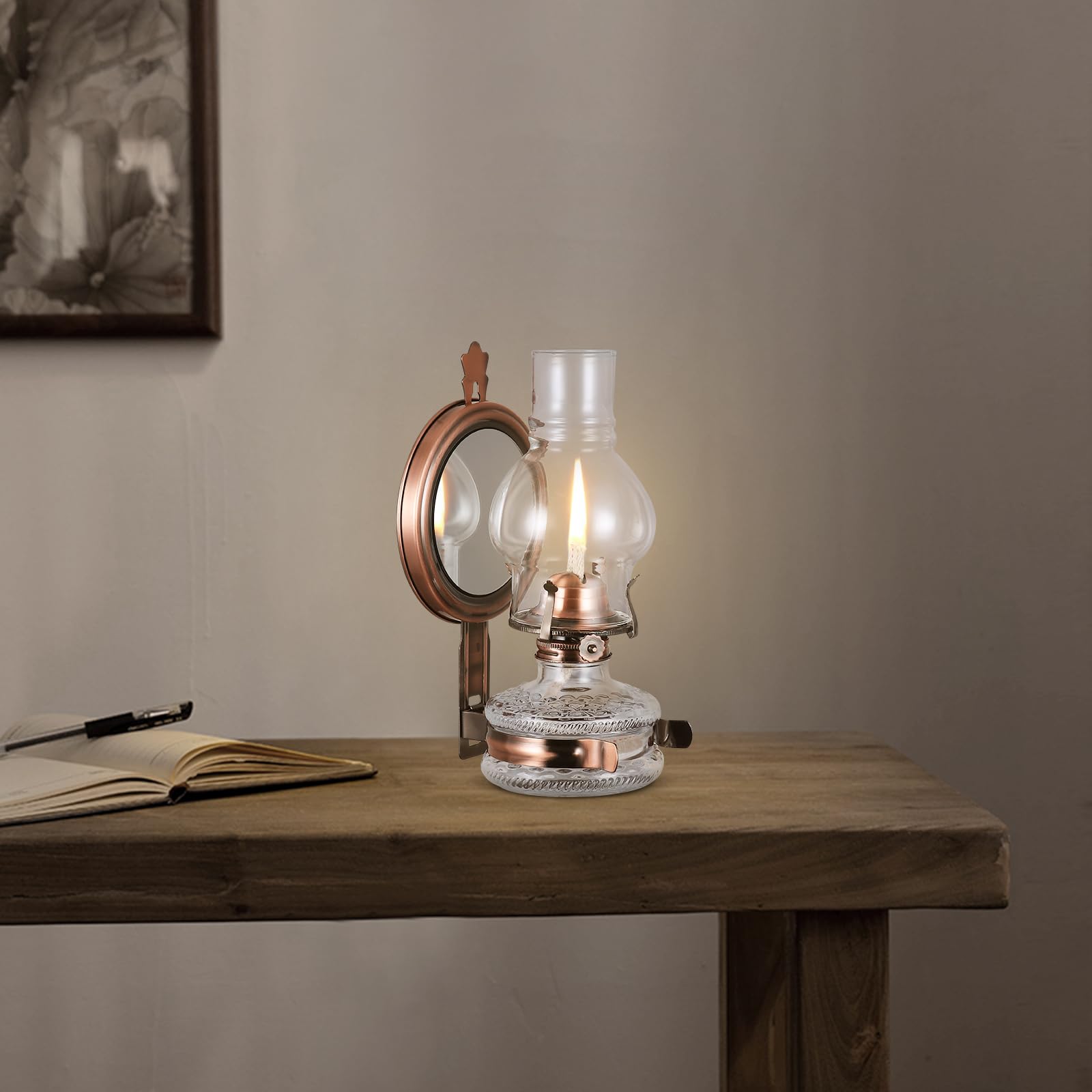 DNRVK Vintage Glass Kerosene Wall Lamp - 2 Pieces, Clear/Brown, Metal, 7/8 Wick for Indoor Emergency Lighting