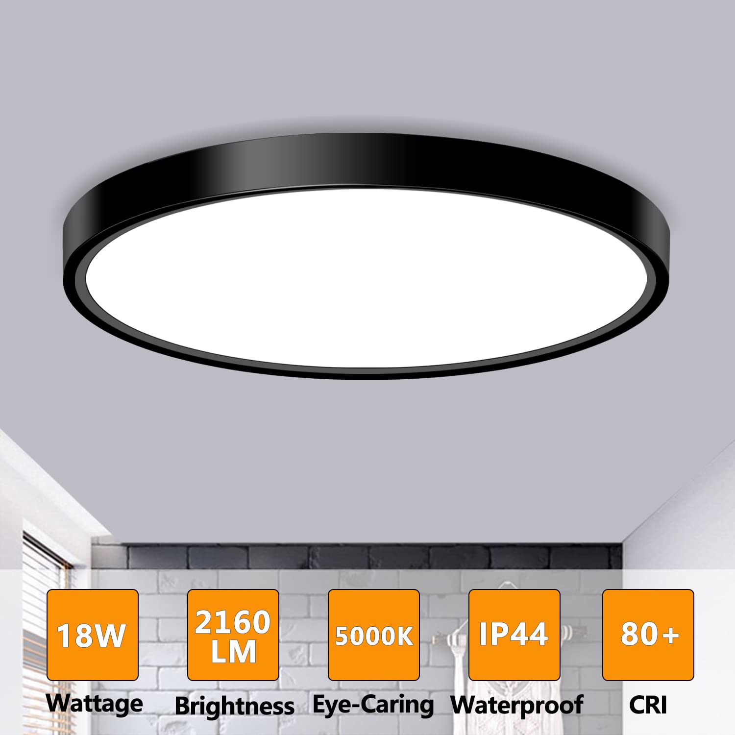 Led Flush Mount Ceiling Light Fixture, 9Inch Modern Black Light, 18W 5000K, Low Profile Slim Flat Surface Lights For Bedroom Kitchen Hallway Laundry Stairwell Basement Closet