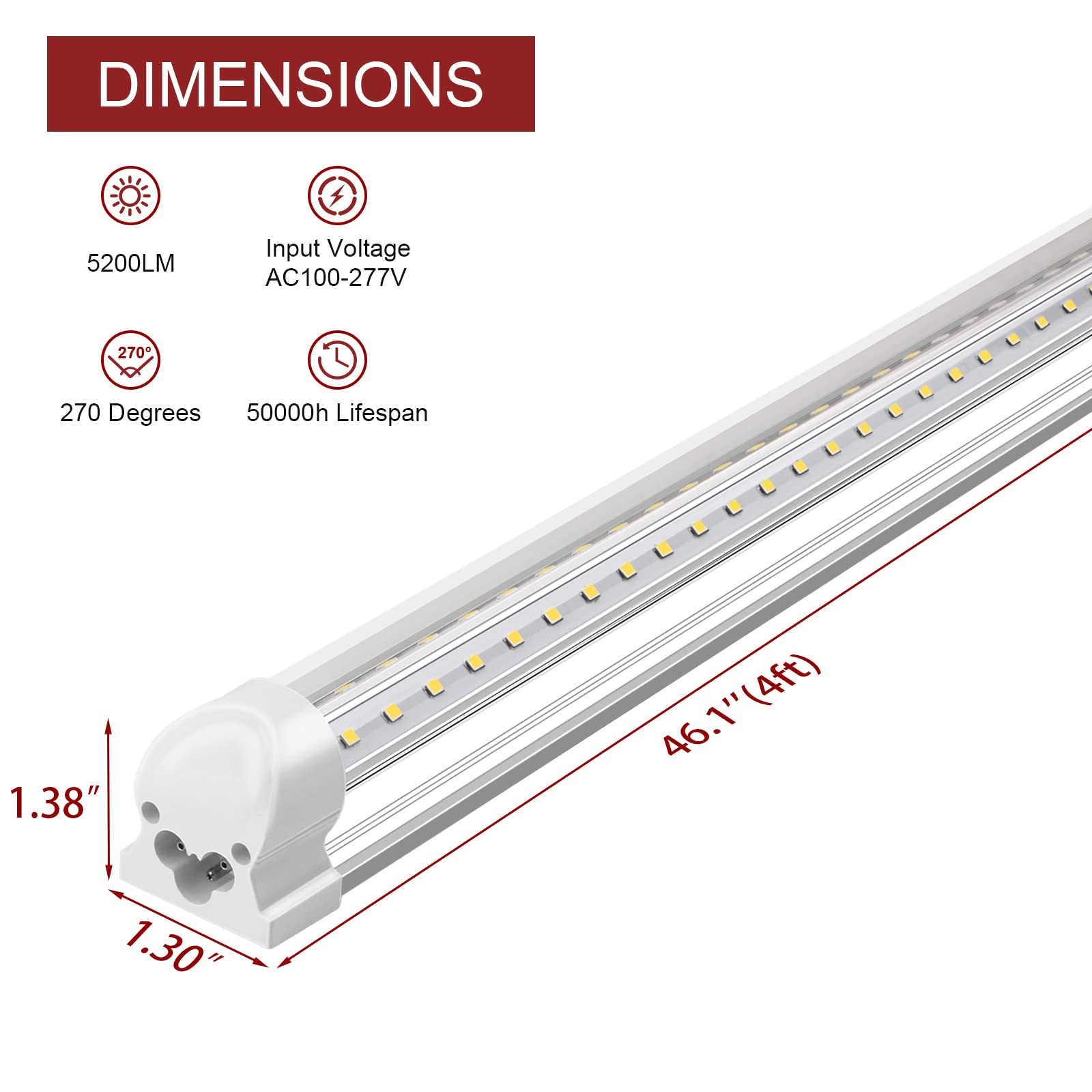 Kihung Led Shop Light 4Ft, 40W 5200 Lumen 6000K (Super Bright White), V Shape T8 Led Tube Light, Clear Cover, 4 Foot Strip Light Fixture For Garage Warehouse Workshop Basement, 8-Pack
