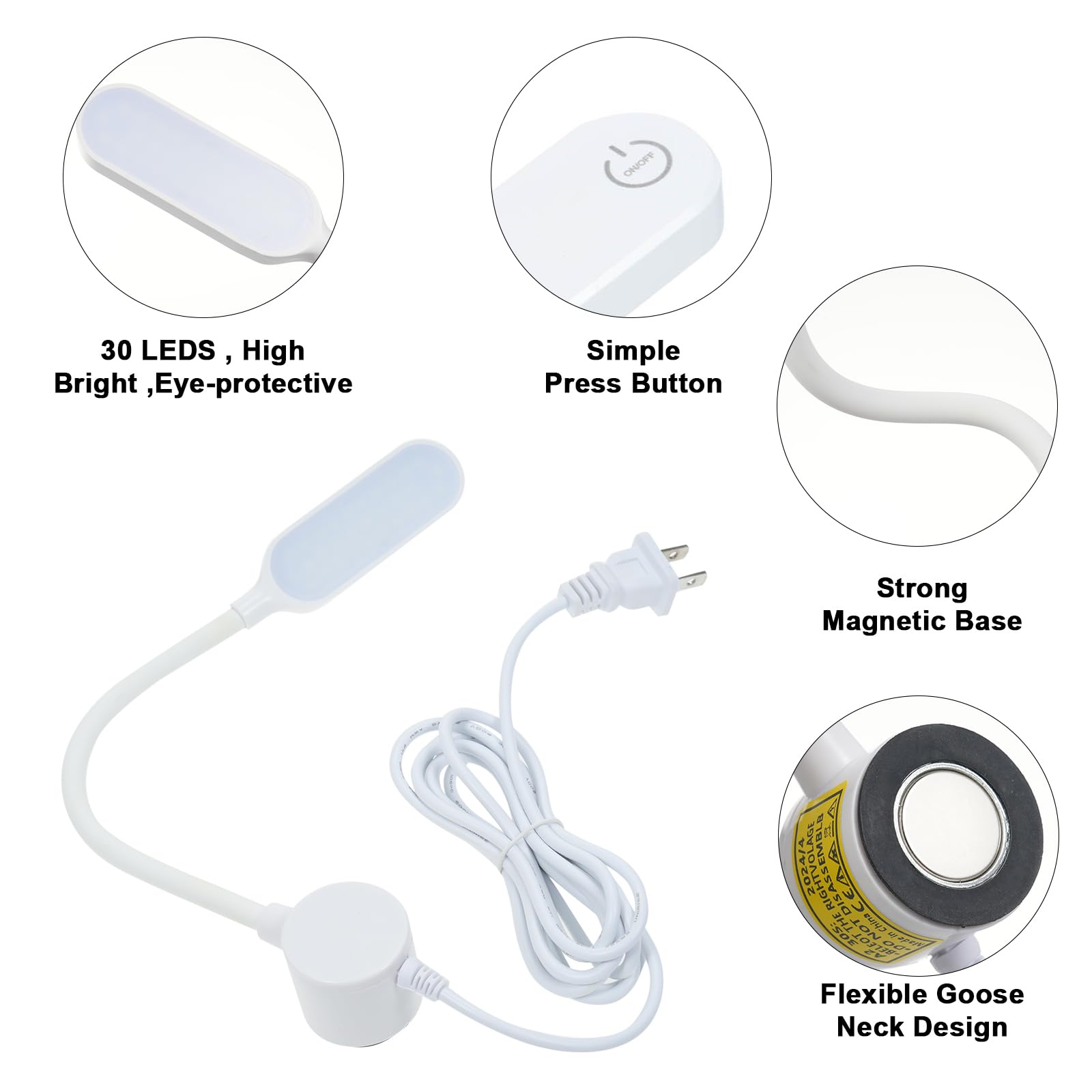 Caallogt Sewing Machine Lamp Dimmable 30Leds Light Fixture Touch Control 3 Brightness Levels Magnetic Base Flexible Bendable Tub