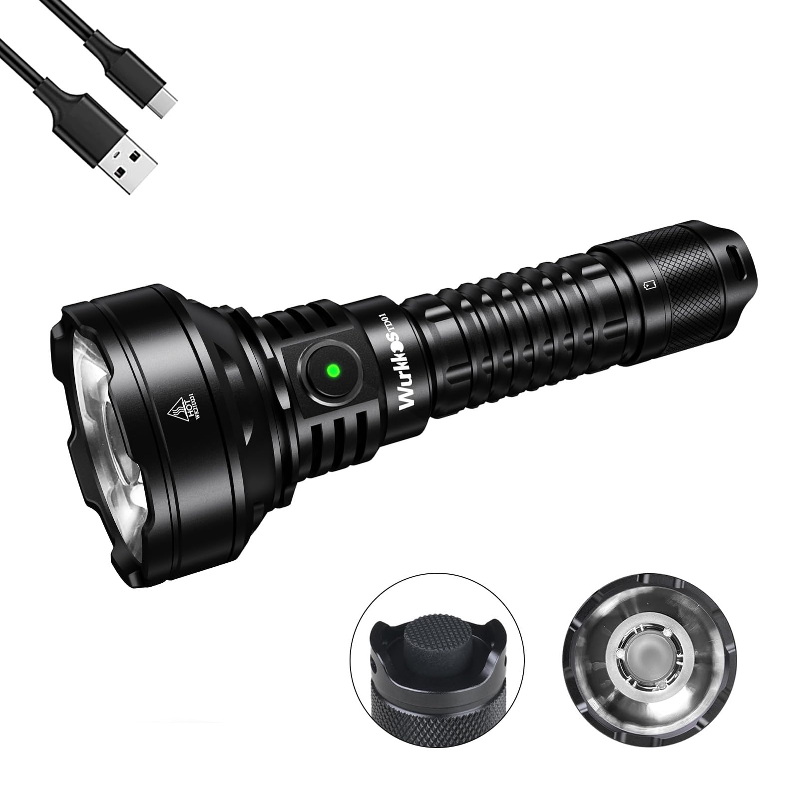 Wurkkos LED Tactical Flashlight Rechargeable - TD01C Tactical Flashlight High Lumens SFT40 LED Super Bright 1800LM with Buck Reg
