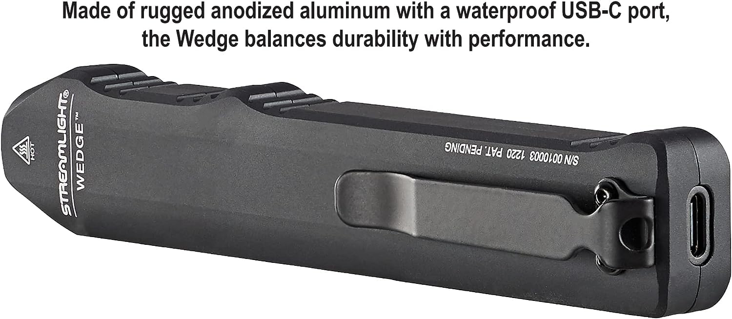 Streamlight 88810 Wedge 300-Lumen Slim Everyday Carry Flashlight, Includes Usb-C Cord, Lanyard, Black