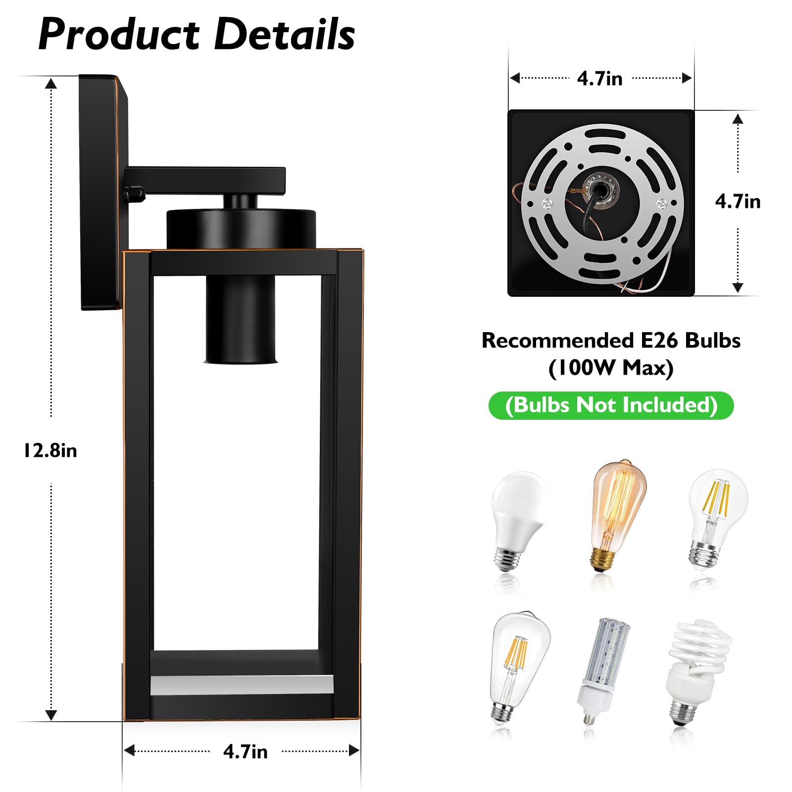 Beslowe Outdoor Wall Light Fixtures, Exterior Waterproof Wall Lanterns, Bronze Porch Sconces Wall Mounted Lighting With E26 Sock