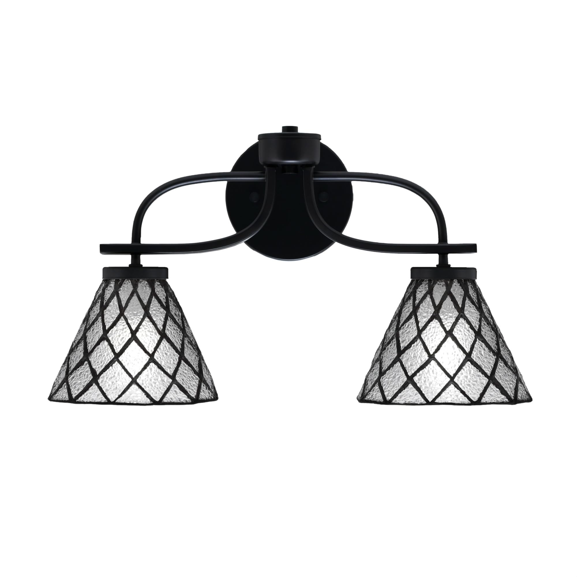 Cavella 2 Light Bath Bar In Matte Black Finish With 7" Diamond Ice Art Glass