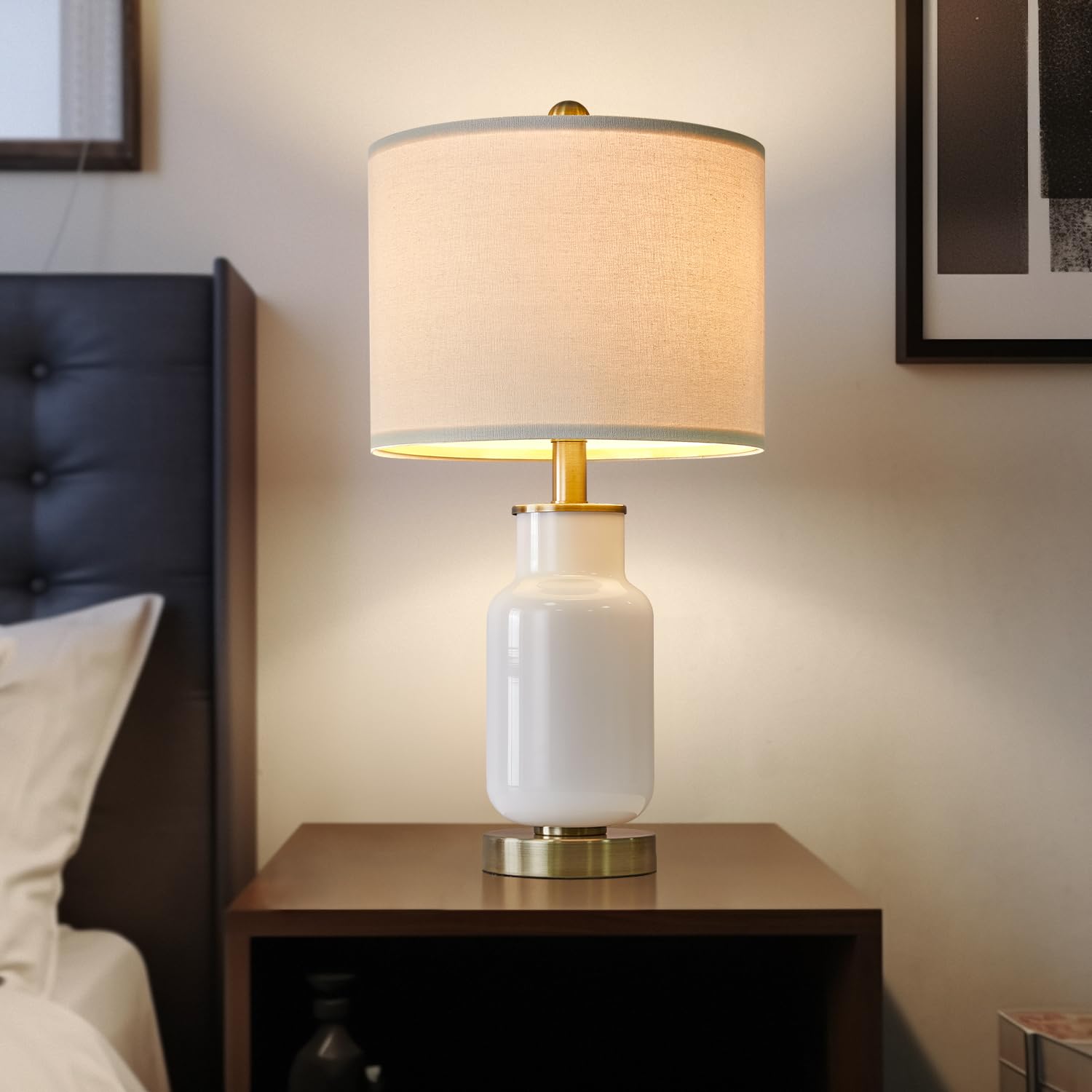 Usumkky 21.25'' Table Lamp Set Of 2 Modern Lamp For Living Room Glass Nightstand Lamp For Bedrooms,Desk,Farmhouse (Milky White)