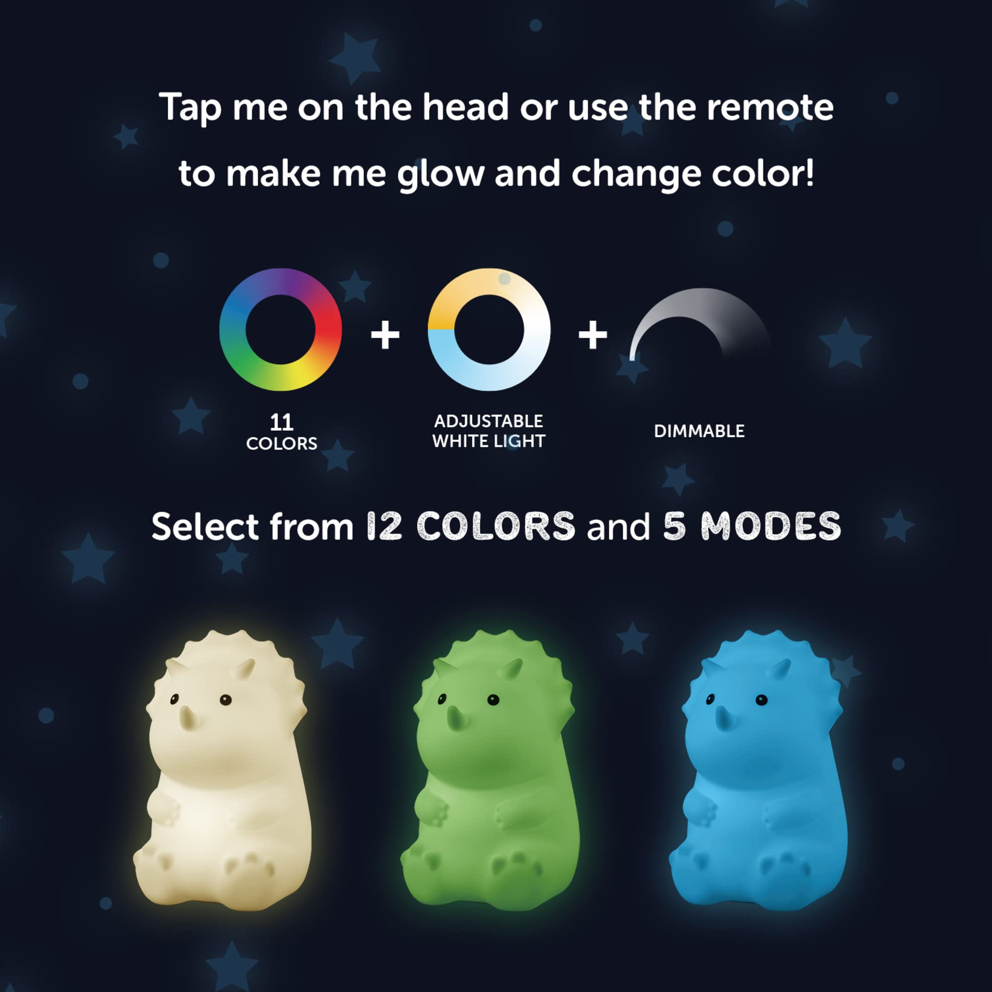 Globe Electric 13360 Dinosaur Night Light, Multicolor LED, Rechargeable Silicone Table Lamp, White