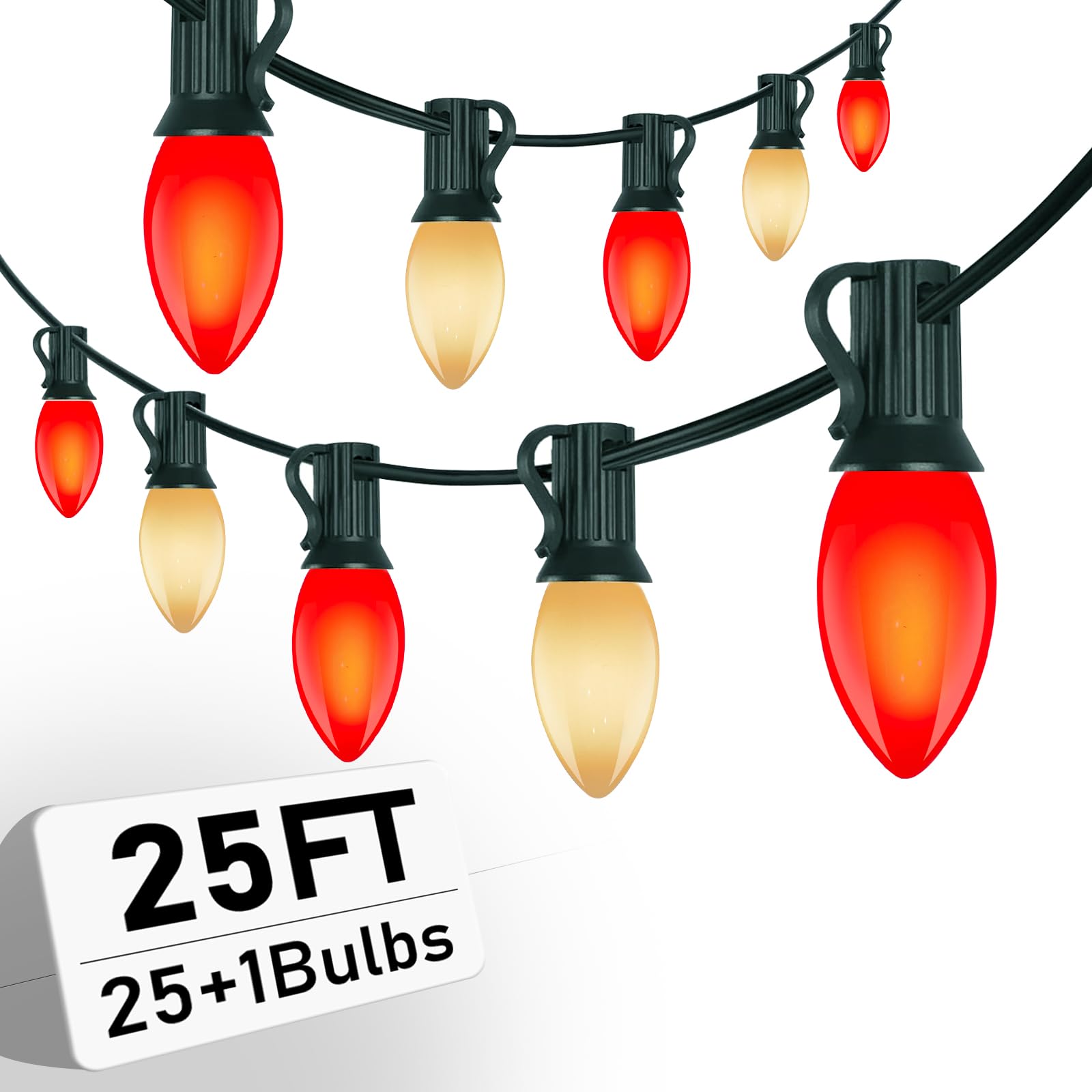 Doratale Christmas String Lights, 25FT C9 Bulbs, Vintage Red/White, UL Certified, Outdoor Decor