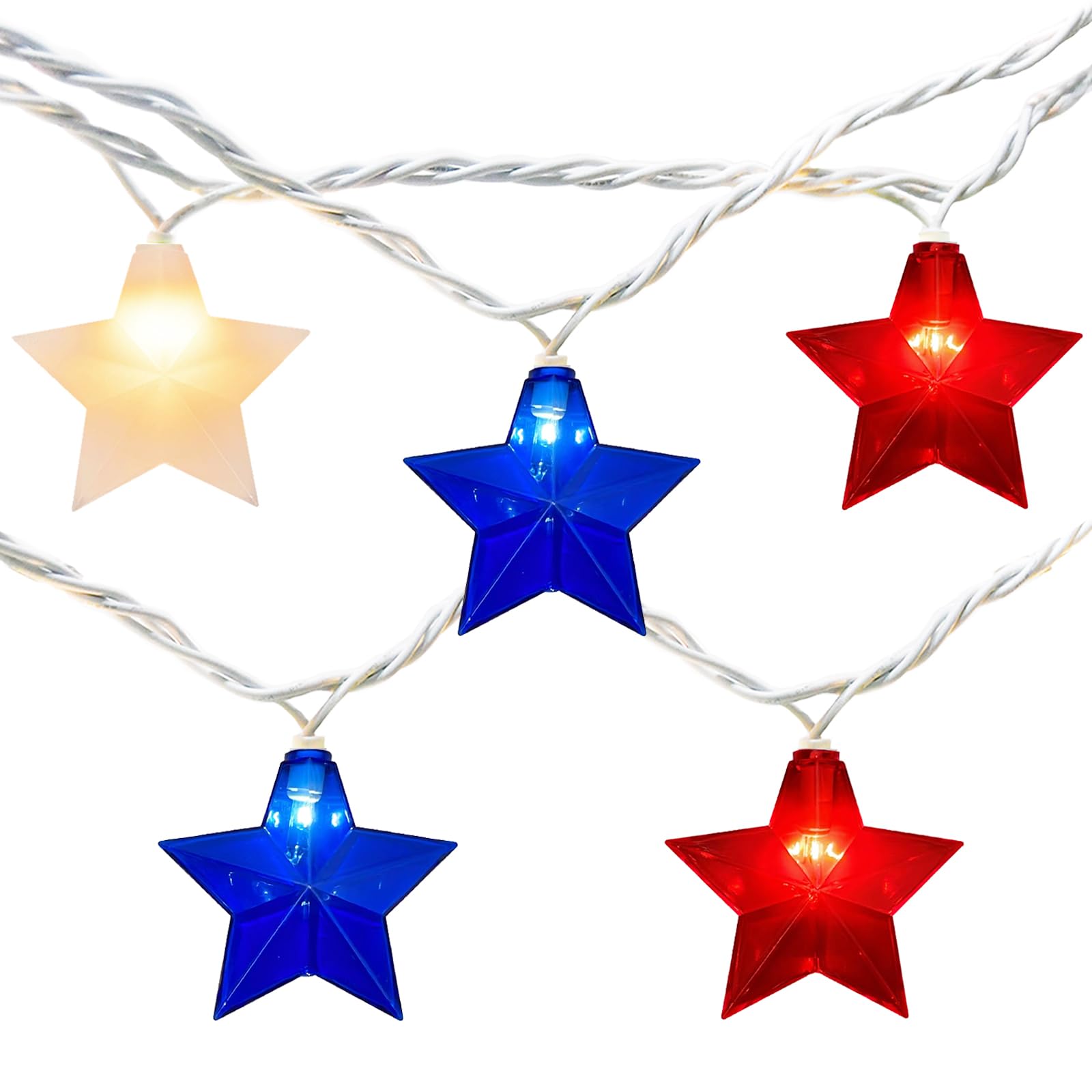 Red White Blue Stars String Lights, 8.5ft Independence Day Decoration Lights with 10 Red White Blue Lights, 4th of July Decorati