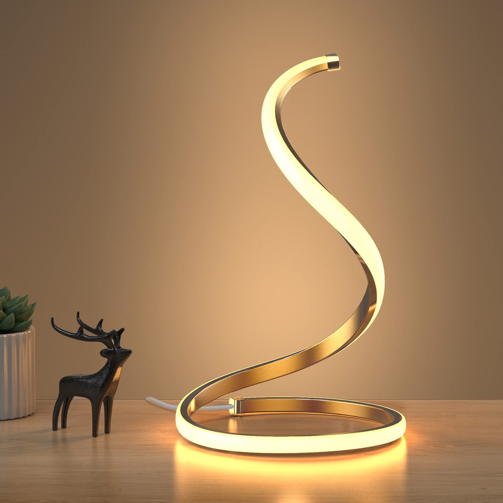 NU?R Spiral LED Table Lamp, Modern 3 Colors Dimmable Desk Lamp with Minimalist Lighting Design & Touch Controller, Creative Styl