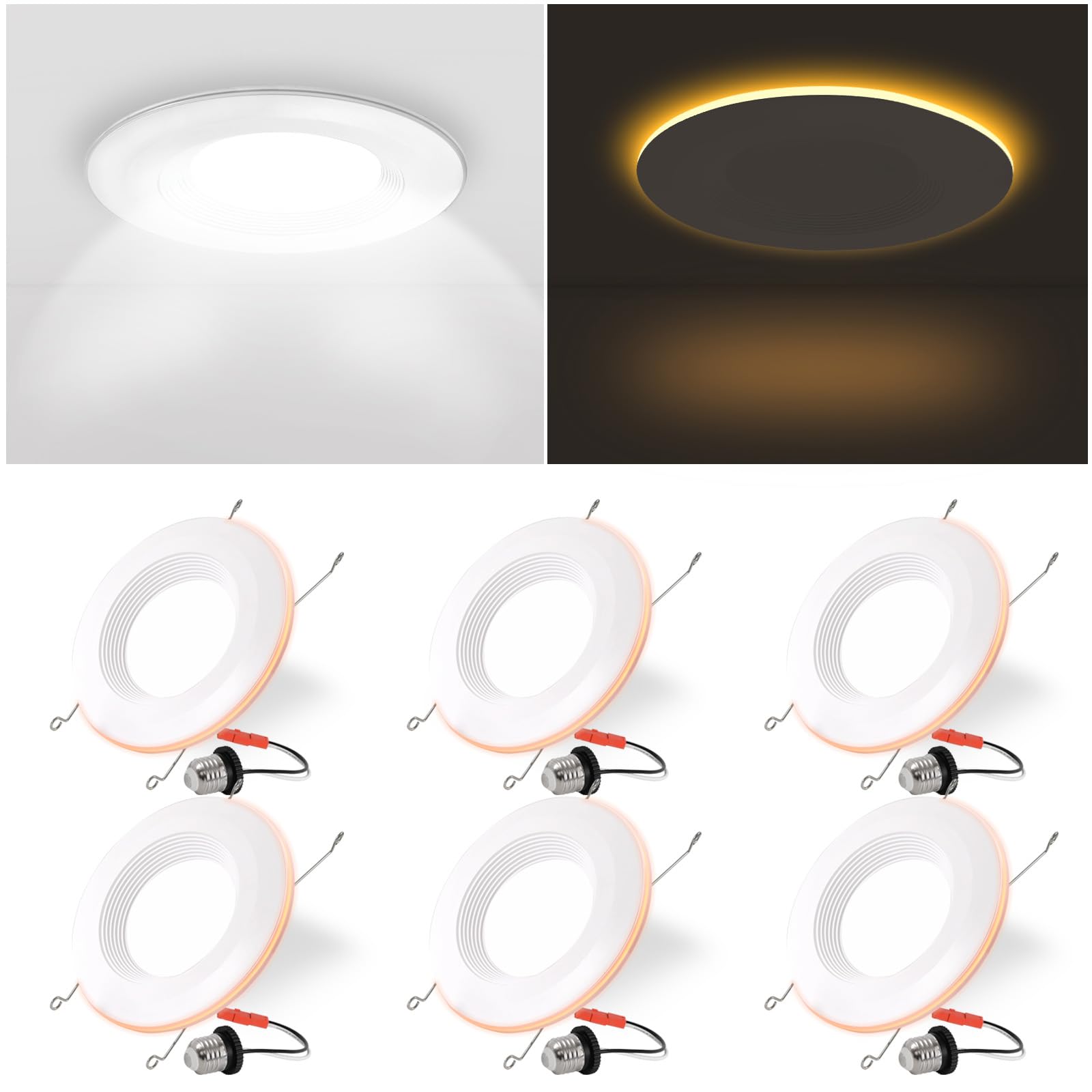 6 Pack 6 Inch Led Recessed Lighting With Night Light, Dimmable Can Lights With Baffle Trim, 9W=85W, 5000K Daylight, 700Lm Retrofit Downlight, Cri 90, Damp Rated, Ic Rated & Etl Certified