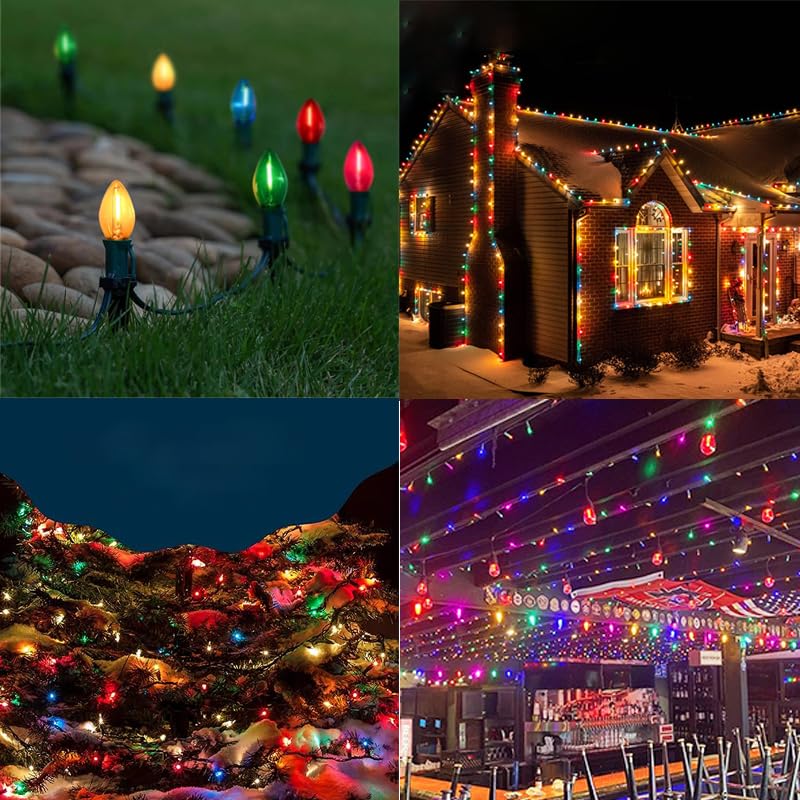 Venusop 2 Pack C7 Yellow Led Replacement Christmas Light Bulbs,E12 Candelabra Base, Shatterproof Plastic, For Christmas Outdoor
