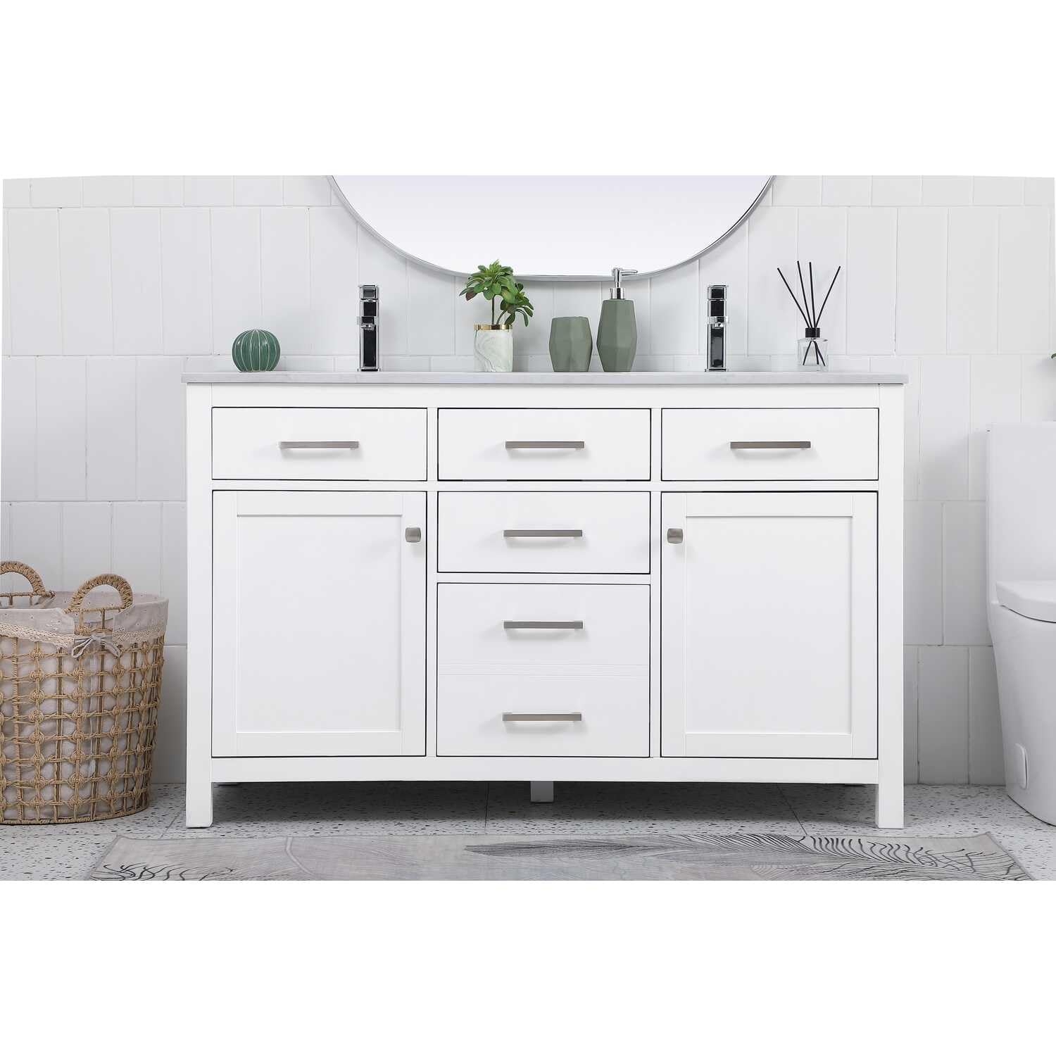 Elegant Lighting 54-Inch Double Bathroom Vanity, Engineered Wood, White