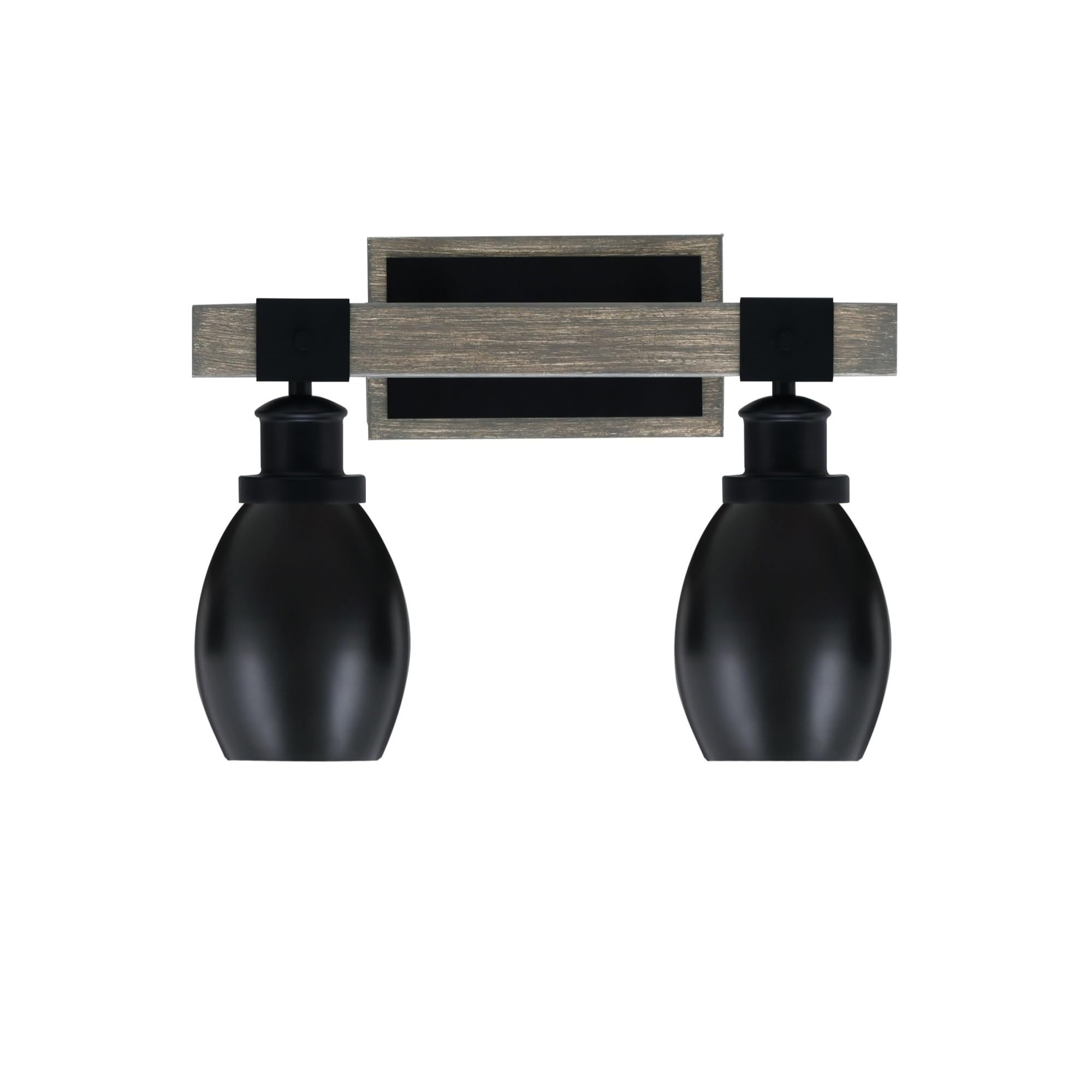 Toltec Lighting Tacoma 2 Light Bath Bar, Matte Black, Distressed Wood-Look Metal, 5in Oval Shades