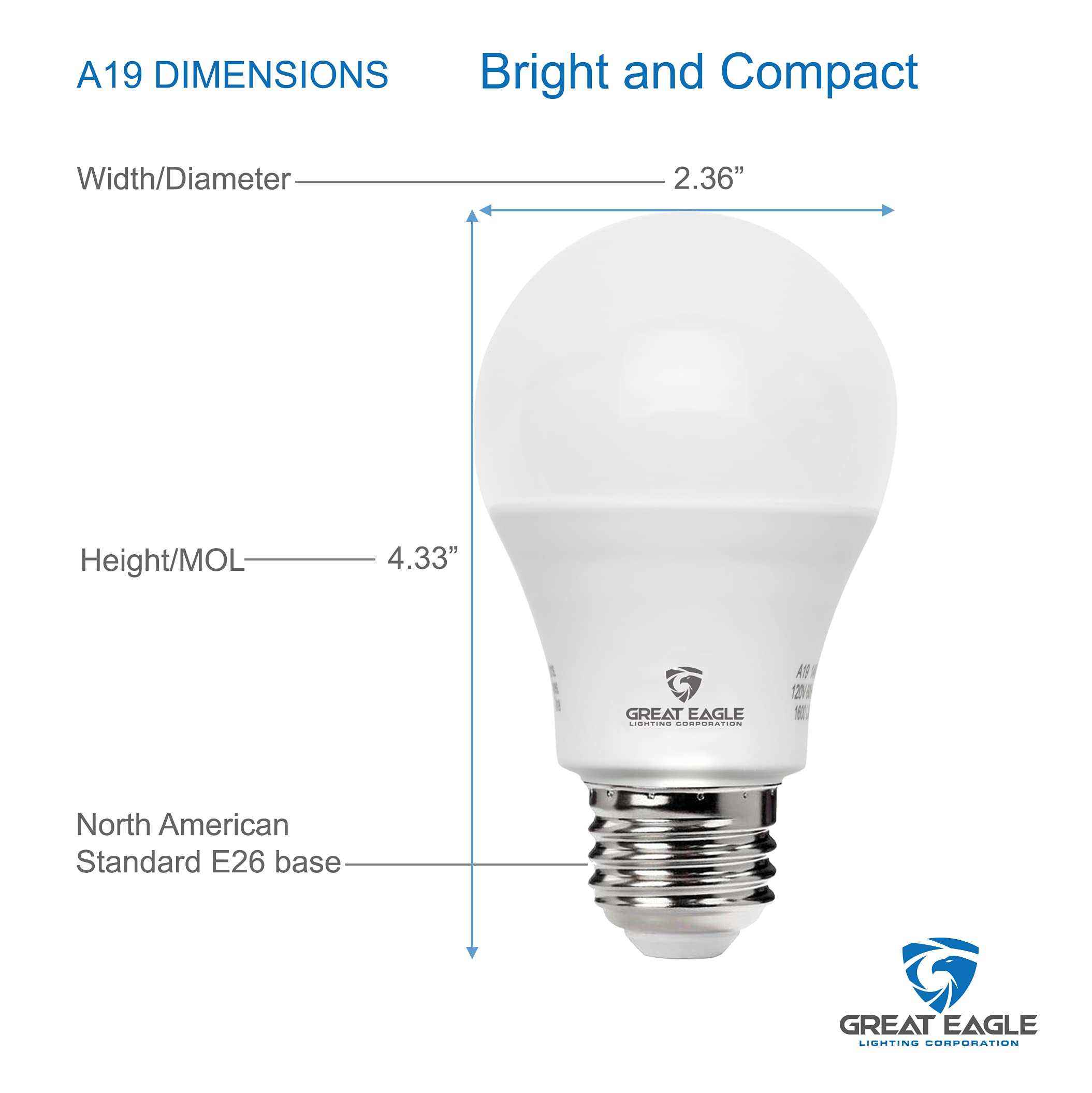 Great Eagle A19 Led Light Bulb, 9W (60W Equivalent), Ul Listed, 5000K (Daylight), 800 Lumens, Non-Dimmable, Standard Replacement