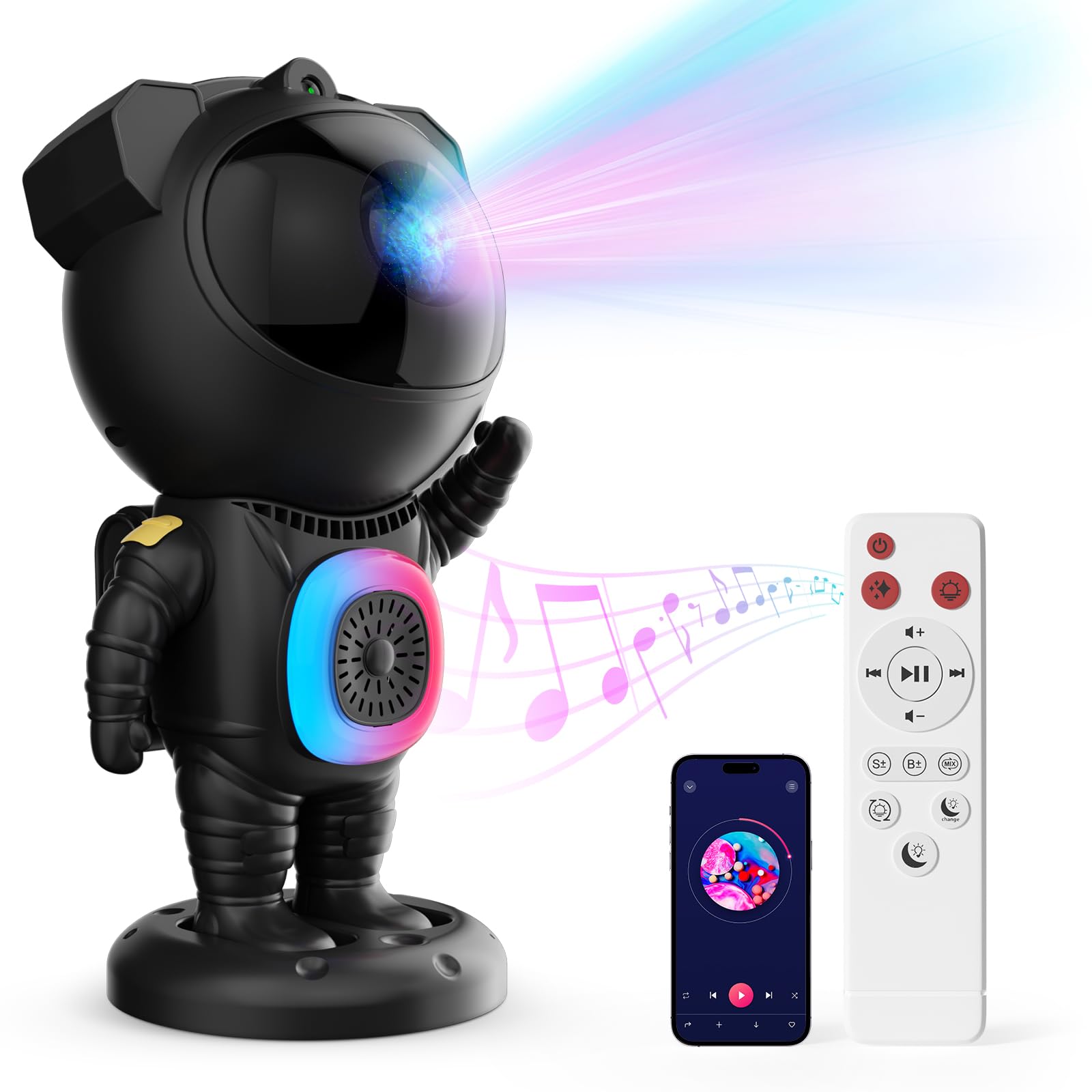 Jioote Astronaut Galaxy Projector with Bluetooth Speaker, 360° Adjustable, Small, Black, Model JN117