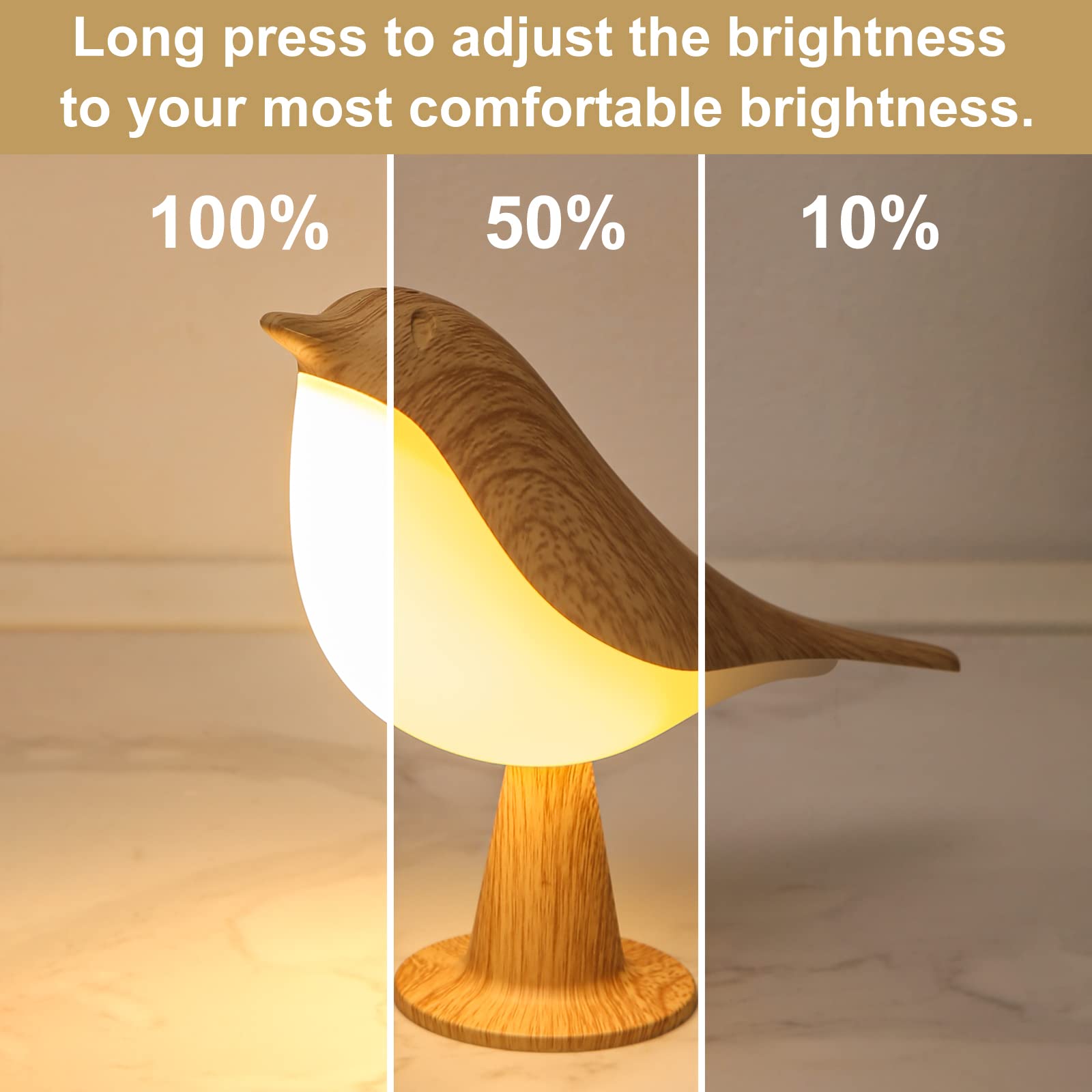 YM Dragon Cordless Bird Table Lamp - Dimmable, Battery Operated, 3 Color Temperatures, Maple, Model 220518HJ03-1