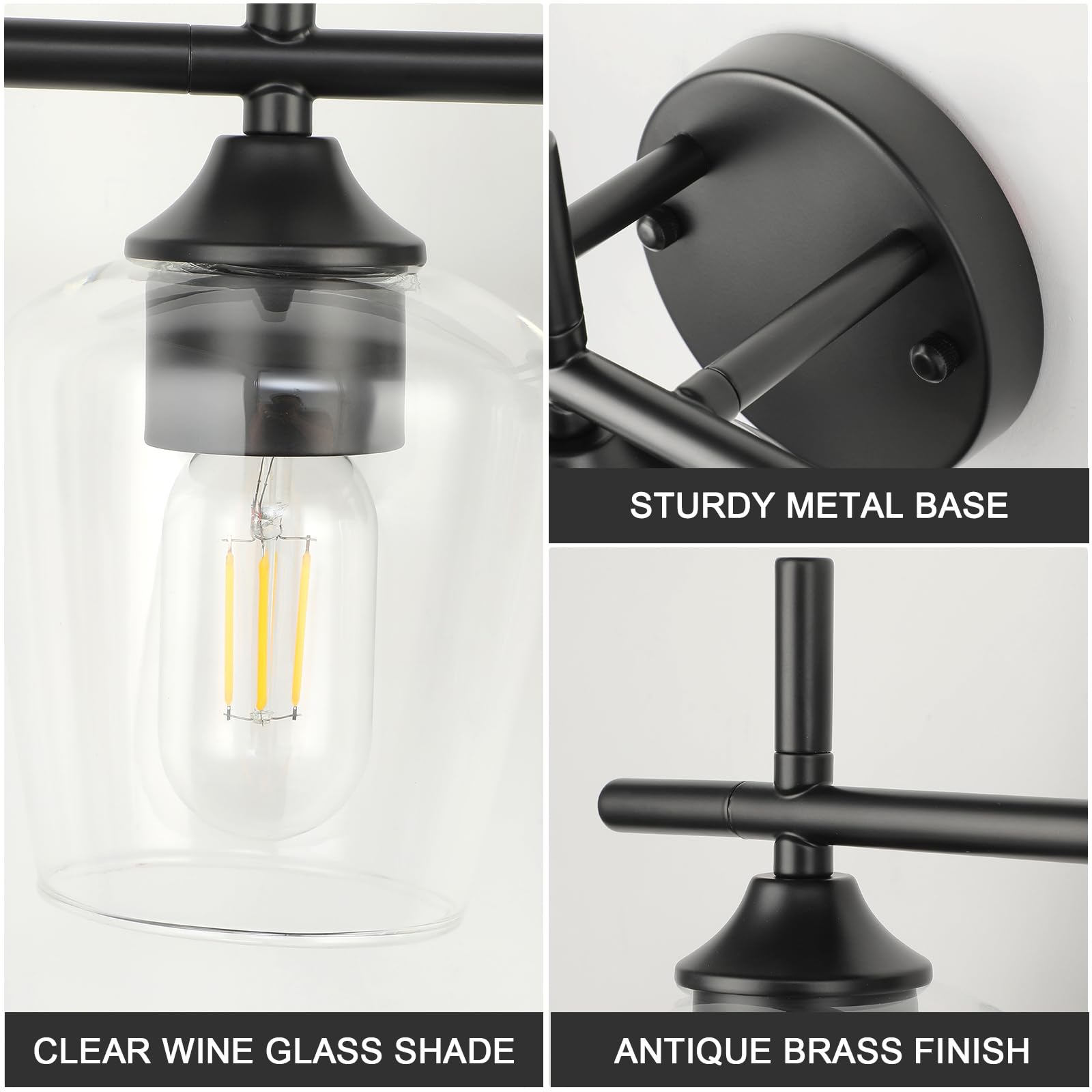 foucasal Bathroom Vanity Light Fixture, 6-Light Modern Matte Black Wall Lamp with Clear Glass Shade for Bathroom and Hallway