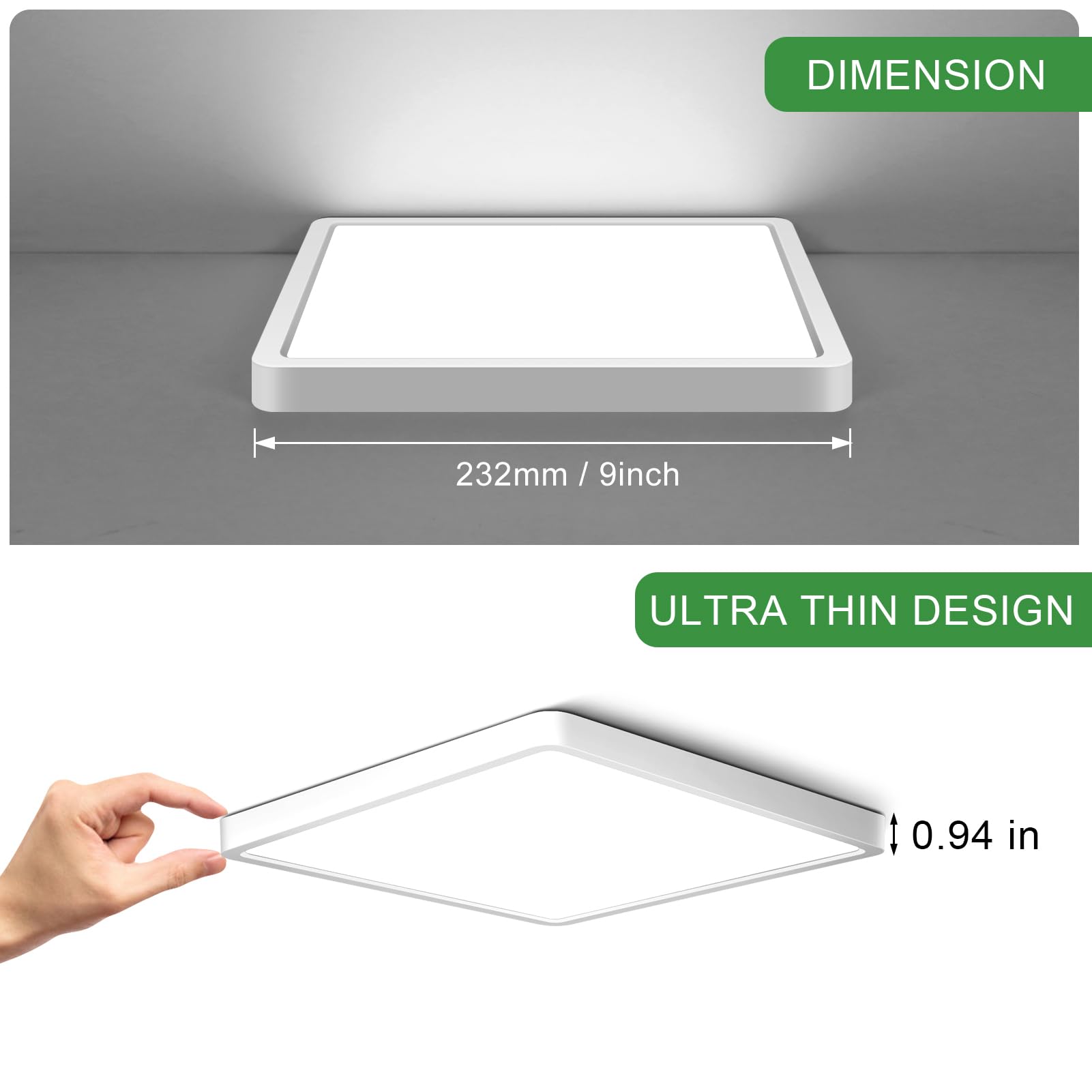 9Inch 18W Square Led Ceiling Light Fixtures Flush Mount  5000K Daylight White Led Ceiling Lamp  Surface Mount Modern Ceiling Lights  Slim Flat Panel Lighting For Bedroom  Kitchen  Bathroom Etc.