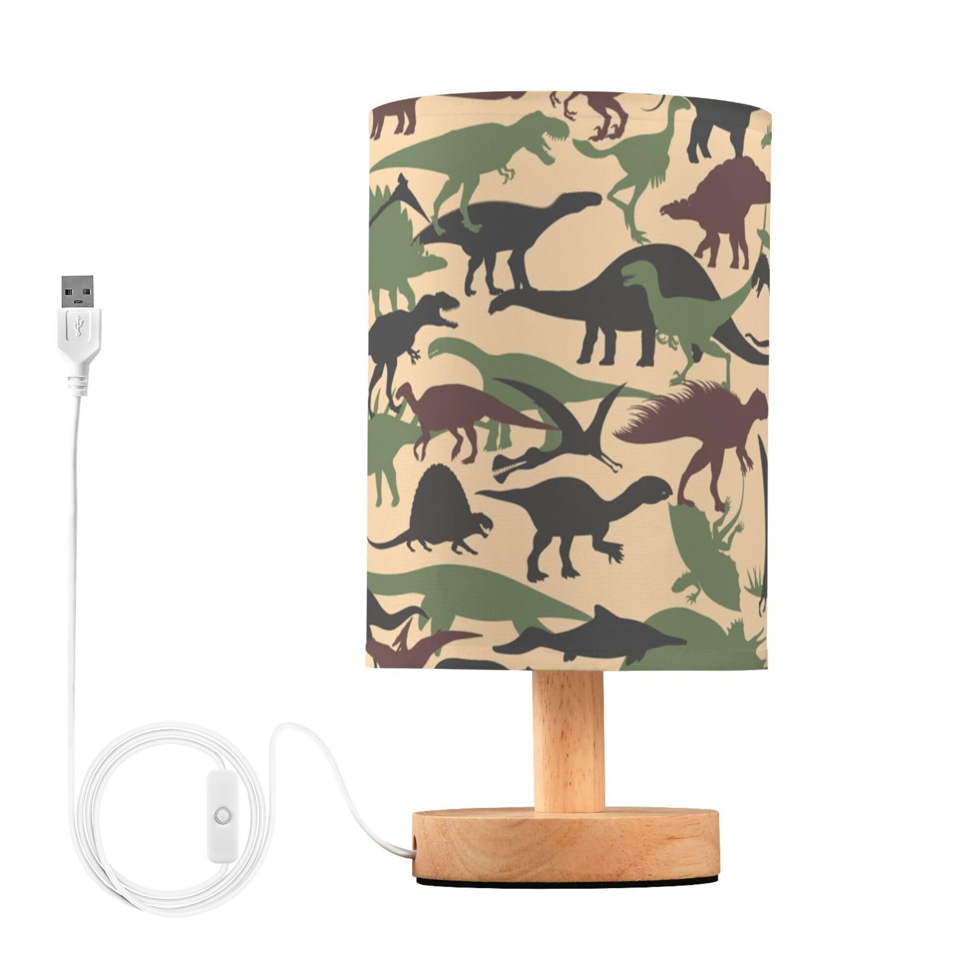 YYZZH Table Lamp Army Camouflage Dinosaur Pattern Military Camo Nightstand Lamp with Wood Base Fabric Lamp Shade Bedside Desk La