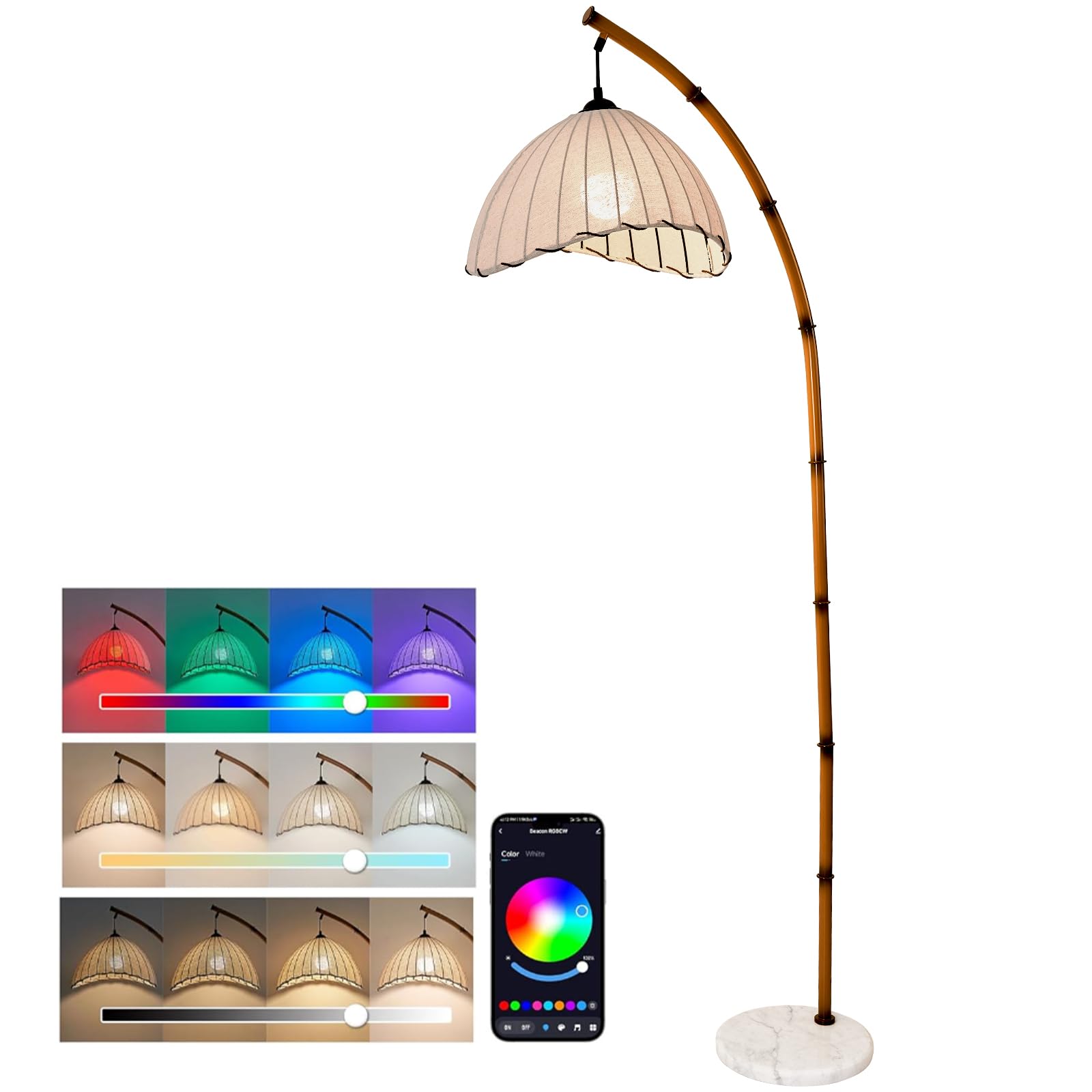 Ru Rao Retro Bamboo Floor Lamp - Dimmable Rgb Arc Lamp For Bohemian Living Room Decor