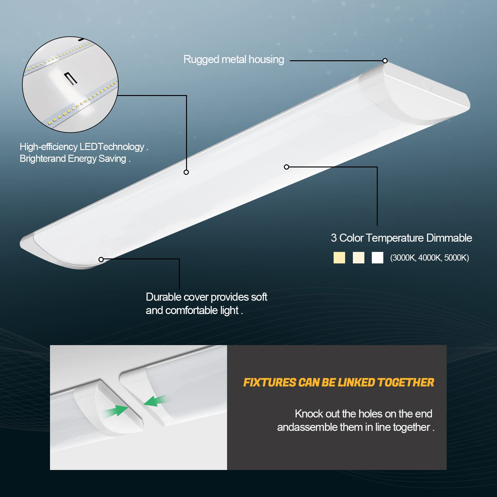 Antlux 4Ft Led Wraparound Puff Lights, 50W/5500Lm, 3 Color Temperature Dimmable Led Wrap Light, 4 Foot Flush Mount Ceiling Light