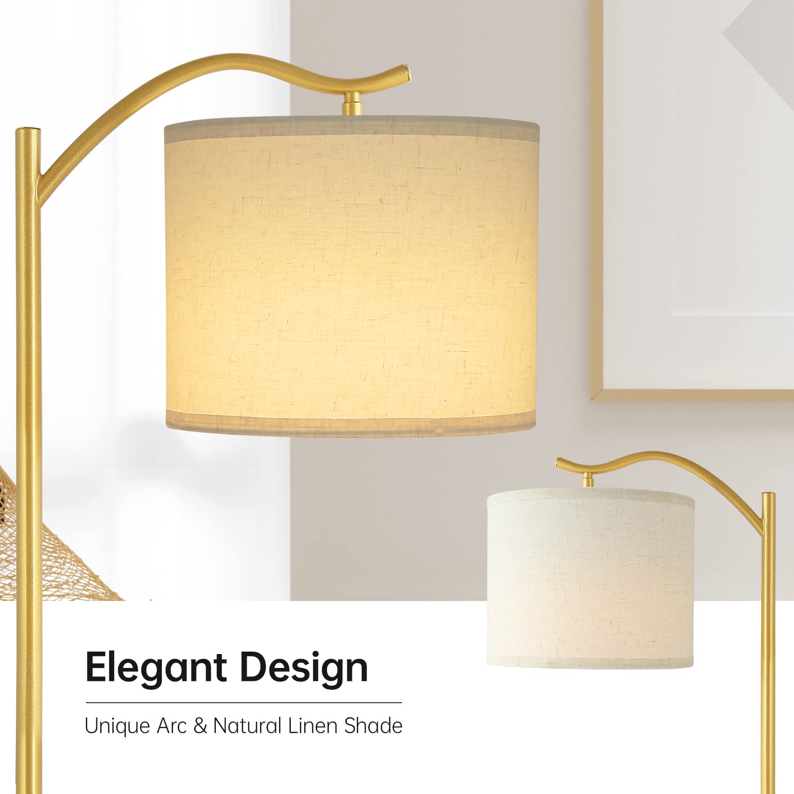 Boostarea Floor Lamp For Living Room,Led Arched Floor Lamp,Tall Modern Standing Lamp With Linen Shade,3 Brightness Levels,E26 So