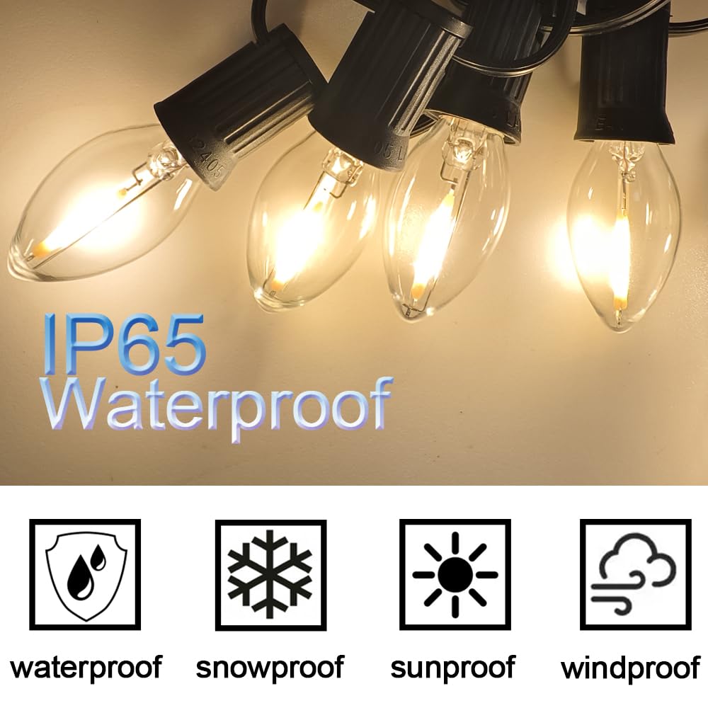 NETEHA C7 LED Christmas Light Bulbs, 50 Pack, Clear, E12 Base, Waterproof for Outdoor String Lights and Halloween Decor
