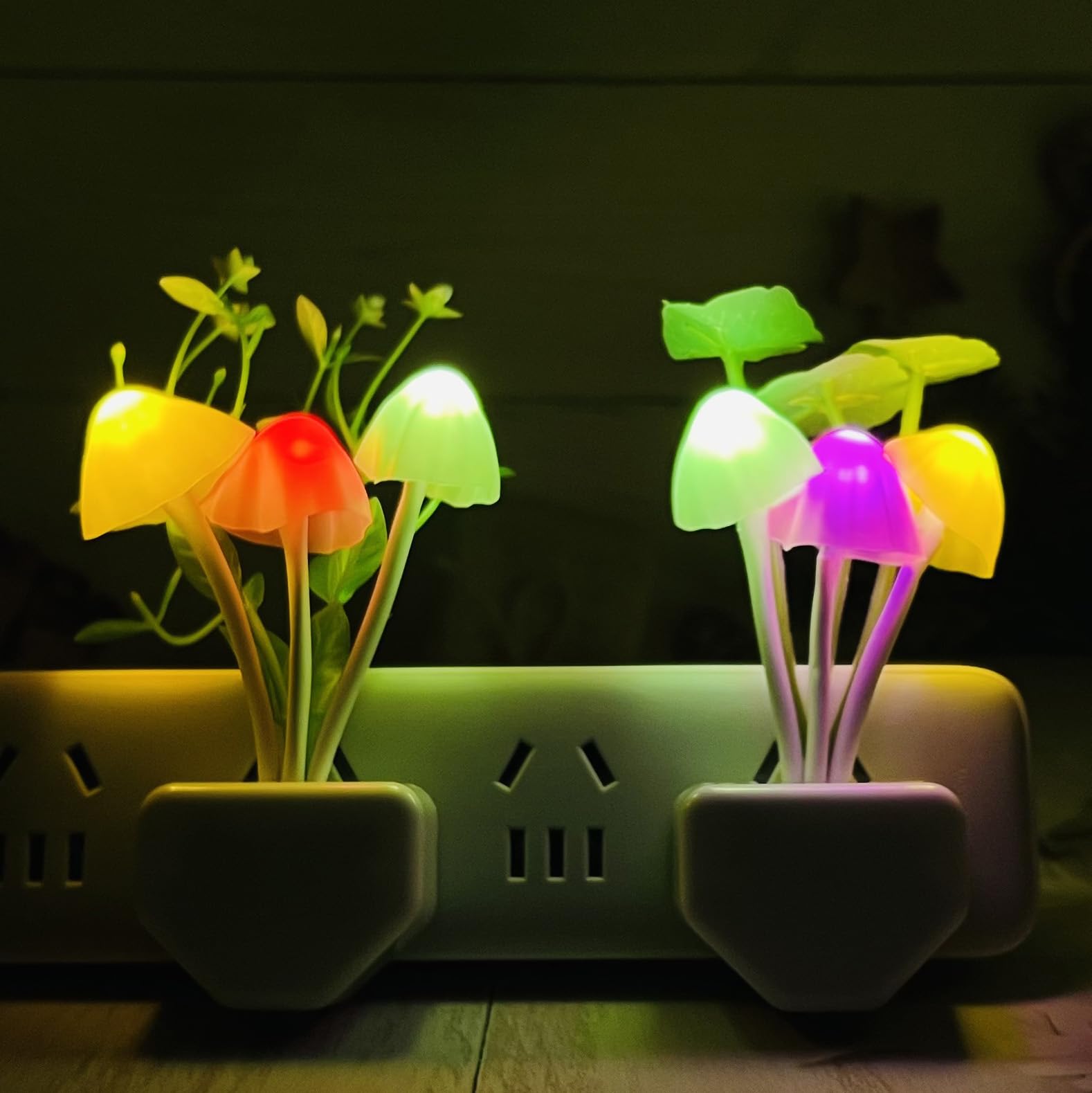 ZEZHOU Mushroom Night Light - 2 Pack Color Changing LED Plug-in Bed Lamp for Kids & Adults, Silicone, Model Z-MNL