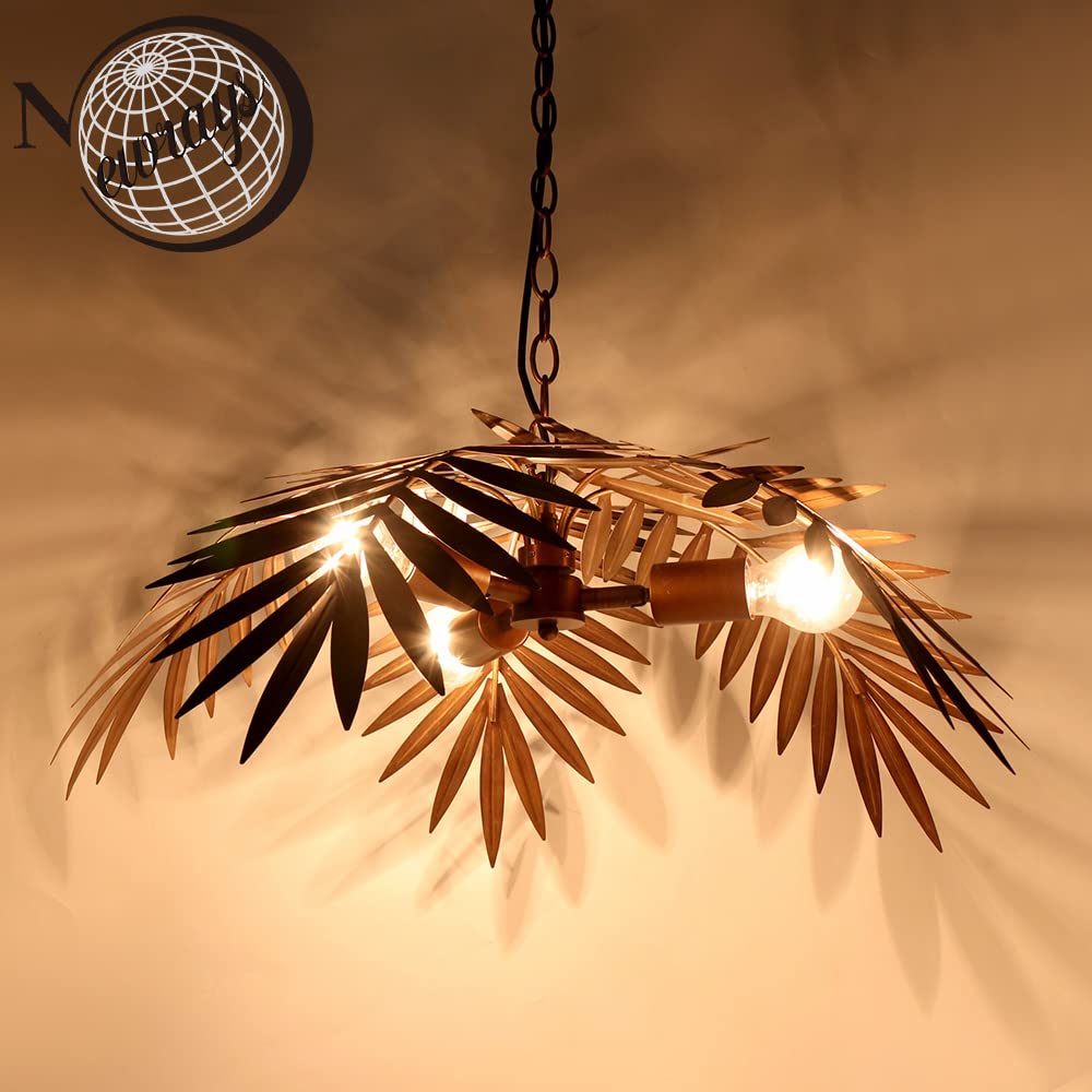 Newrays Vintage Ceiling Light Fixture, Tropical Coconut Leaves, Metal, Model CYZS, Rustic Design for Living Room, Dining Room, Bedroom