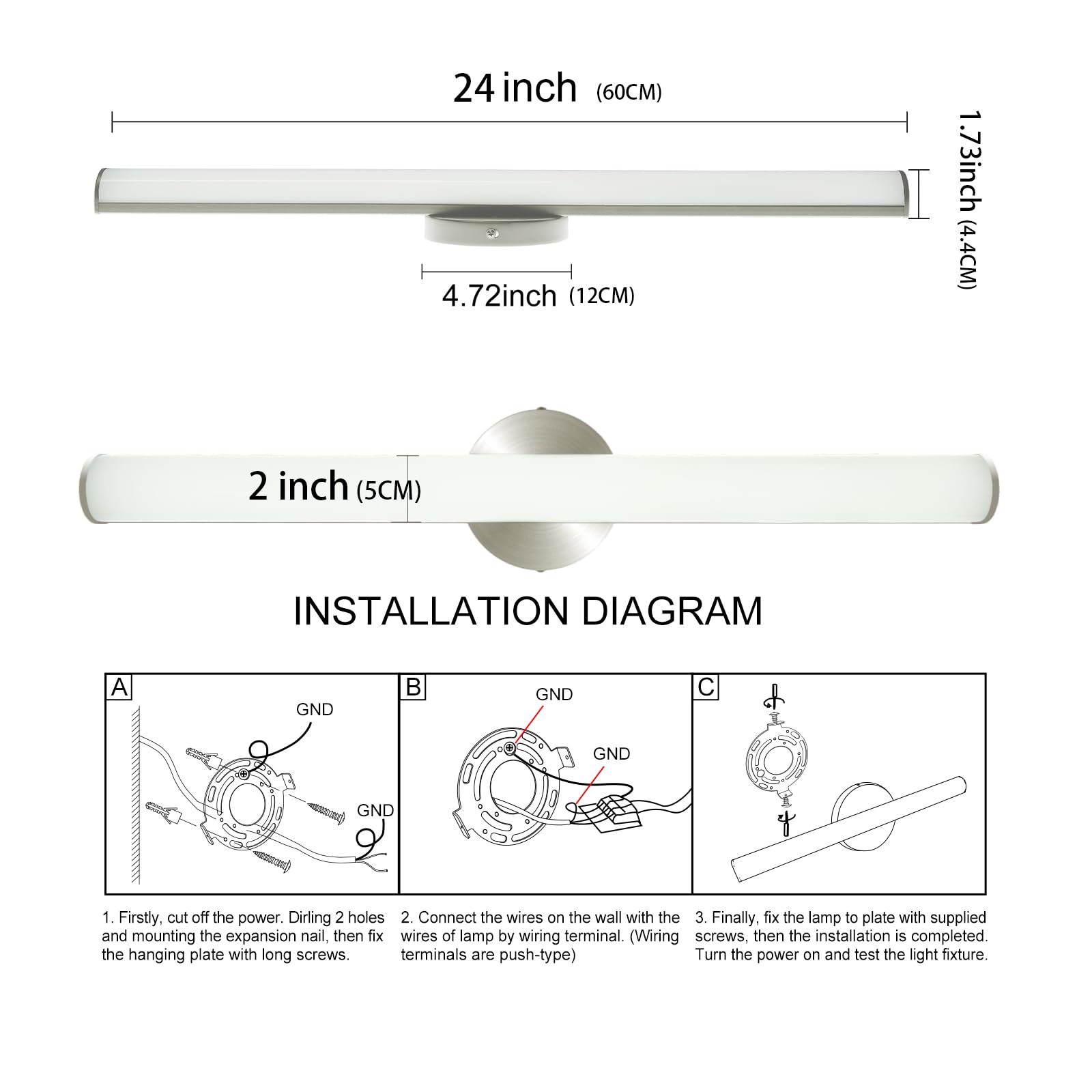 Oowolf 24 Bathroom Vanity Light Fixture, 16W Led, 1520Lm, 4000K Natural White, Aluminum, Model In22Yus, 1 Pack
