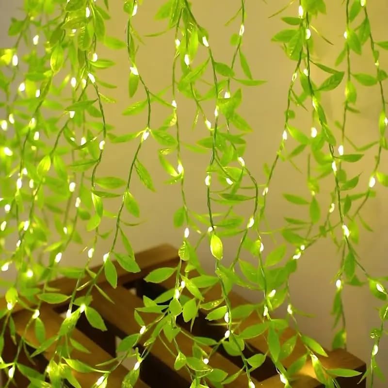Desidiya Artificial Leaf Curtain LED String Light, 200 LEDs, 8 Modes, Remote Control, Adjustable Brightness, USB Plug, Perfect f