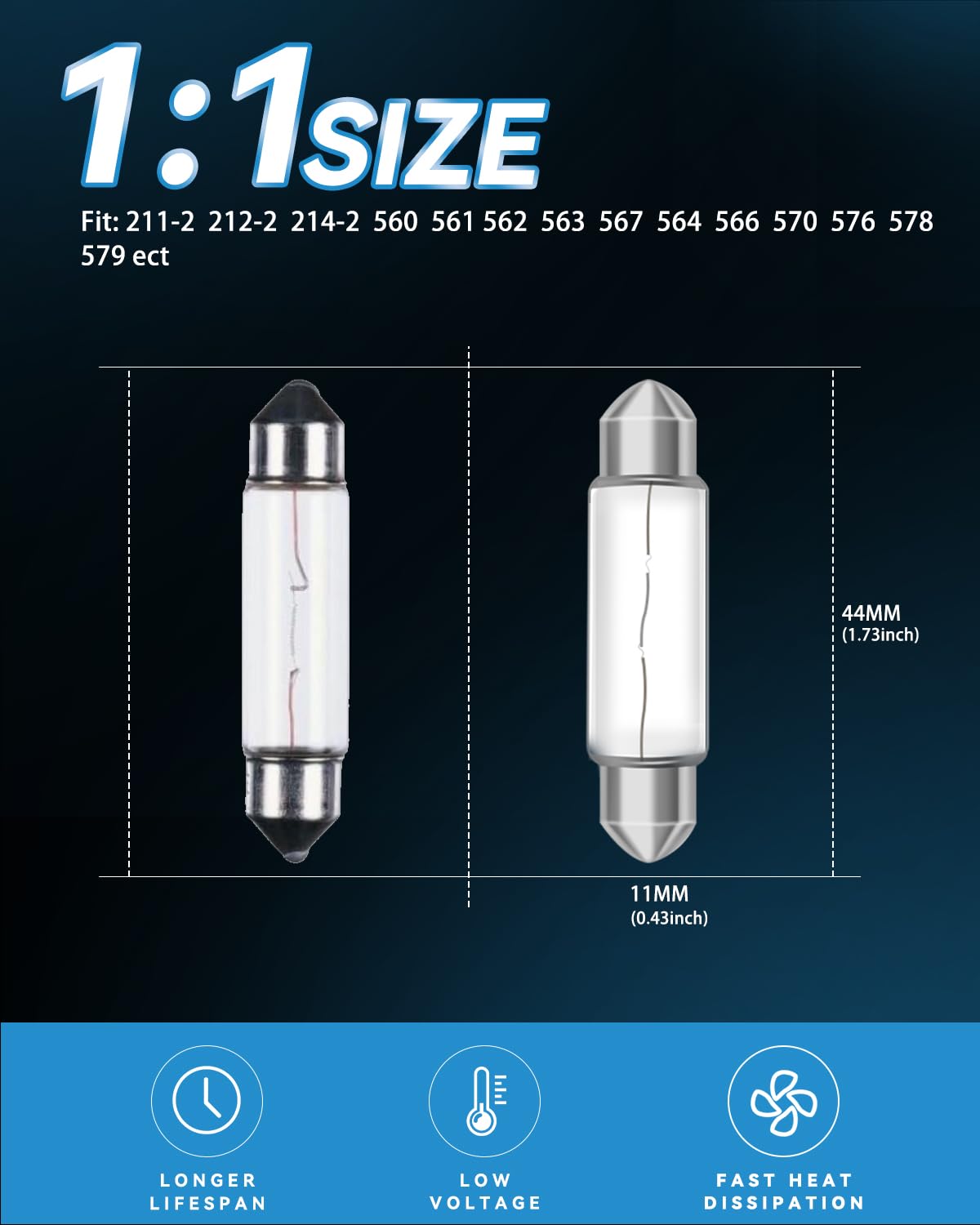 Keiurot Under Cabinet Light Bulbs T3 44Mm 12V 5W Festoon Bulb, Xenon Undercabinet Bulb Festoon Light Bulb 2700K, 12Pack