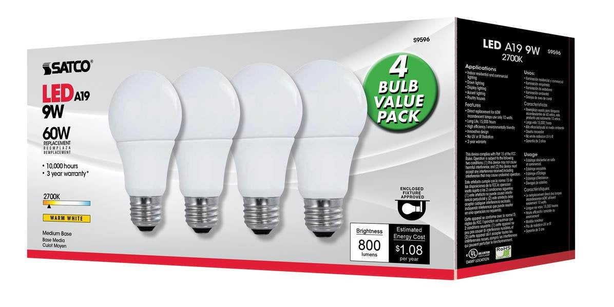 Satco S9596 Glass Light Bulb, 4 Count Pack, 4.18 Color