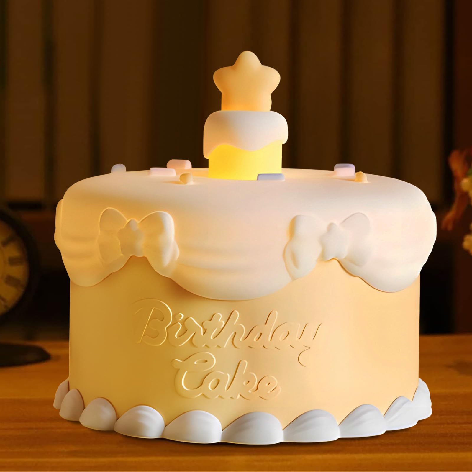 Hpydiy Cute Birthday Cake Night Light - Silicone ChildrenS Night Light  Rechargeable Adjustable  Birthday Gift Room Decoration Gift (Yellow)
