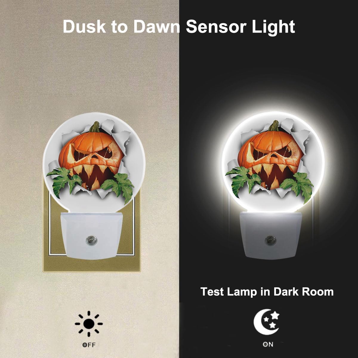 Uanvaha Scary Pumpkin Plug In Night Light Fall Harvest Funny Pumpkin Night Lamp Auto On/Off Dusk To Dawn Nightlights For Home Be